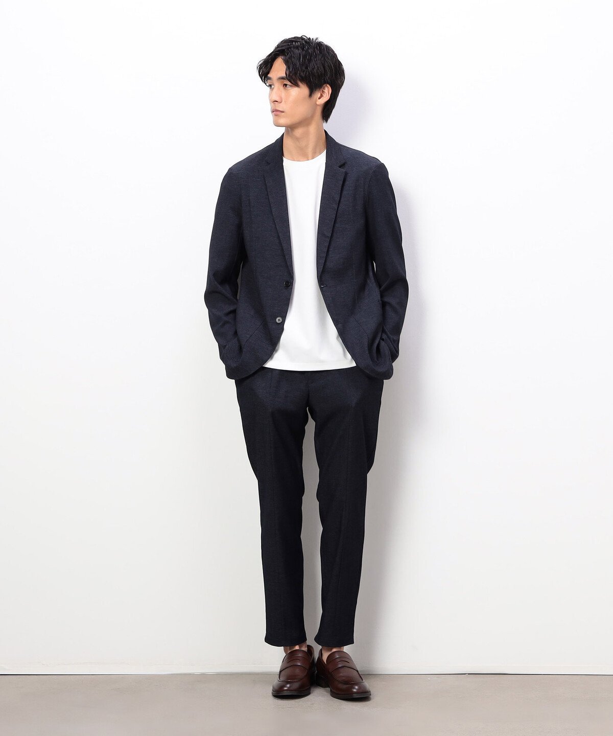 【セットアップ対応】デニムライクストレッチ テーパードパンツ コムサイズム パンツ その他のパンツ ネイビー ブラック