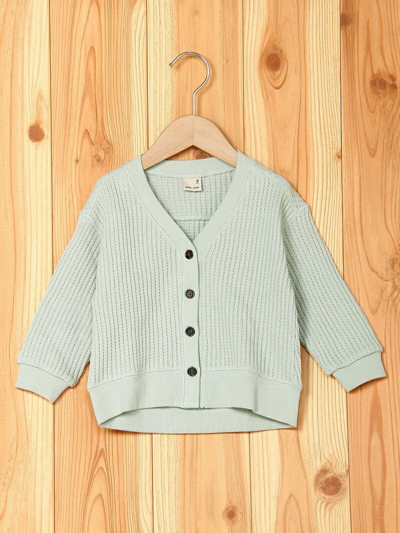 【SALE／50%OFF】petit main ワッフルカットカーデ ナルミヤオンライン カットソー キッズカットソー グリーン ホワイト パープルのサムネイル