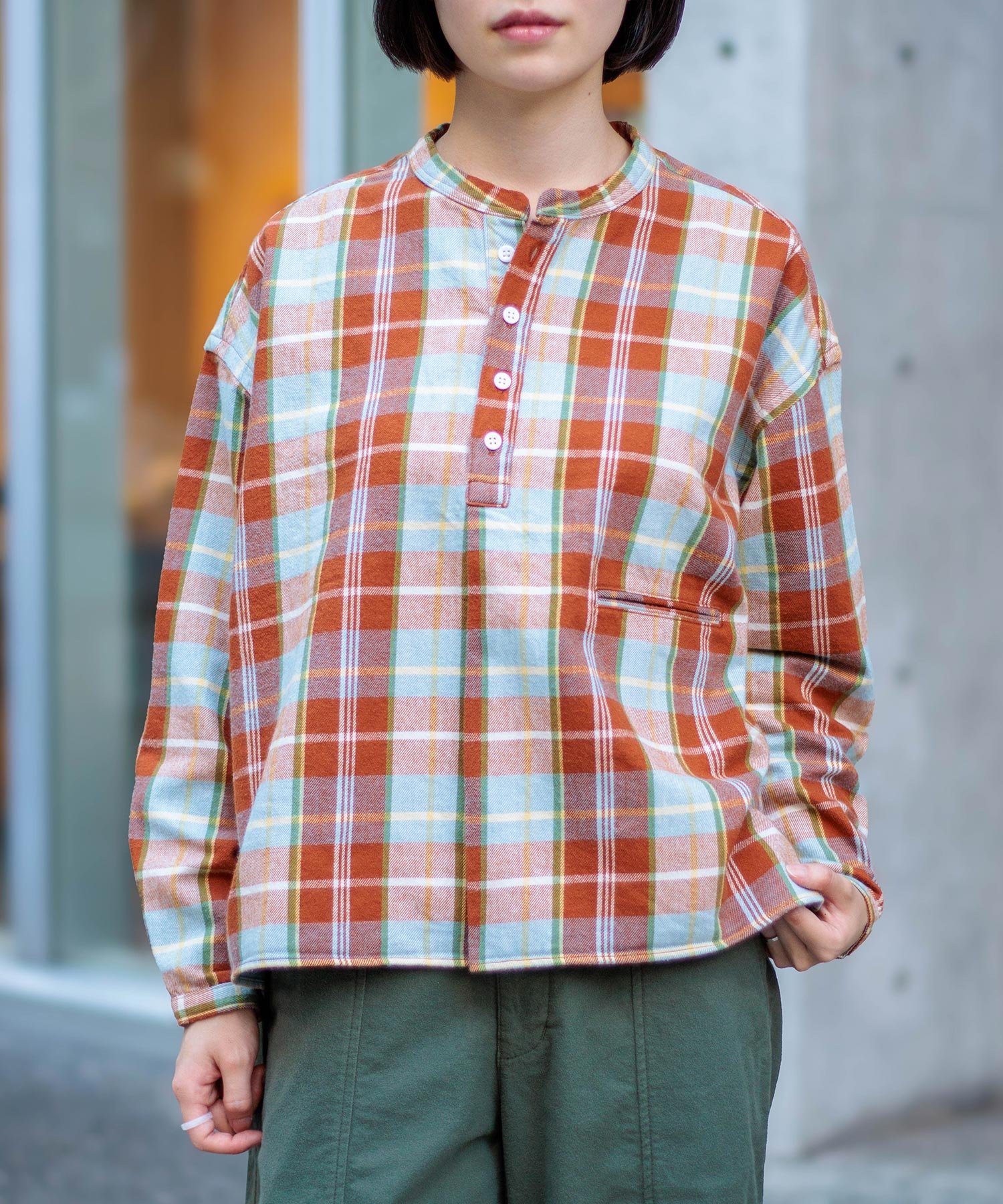 【SALE／30%OFF】D.M.G. 起毛チェック プルオーバーシャツ ドミンゴ トップス シャツ・ブラウス オレンジ ブルー【送料無料】