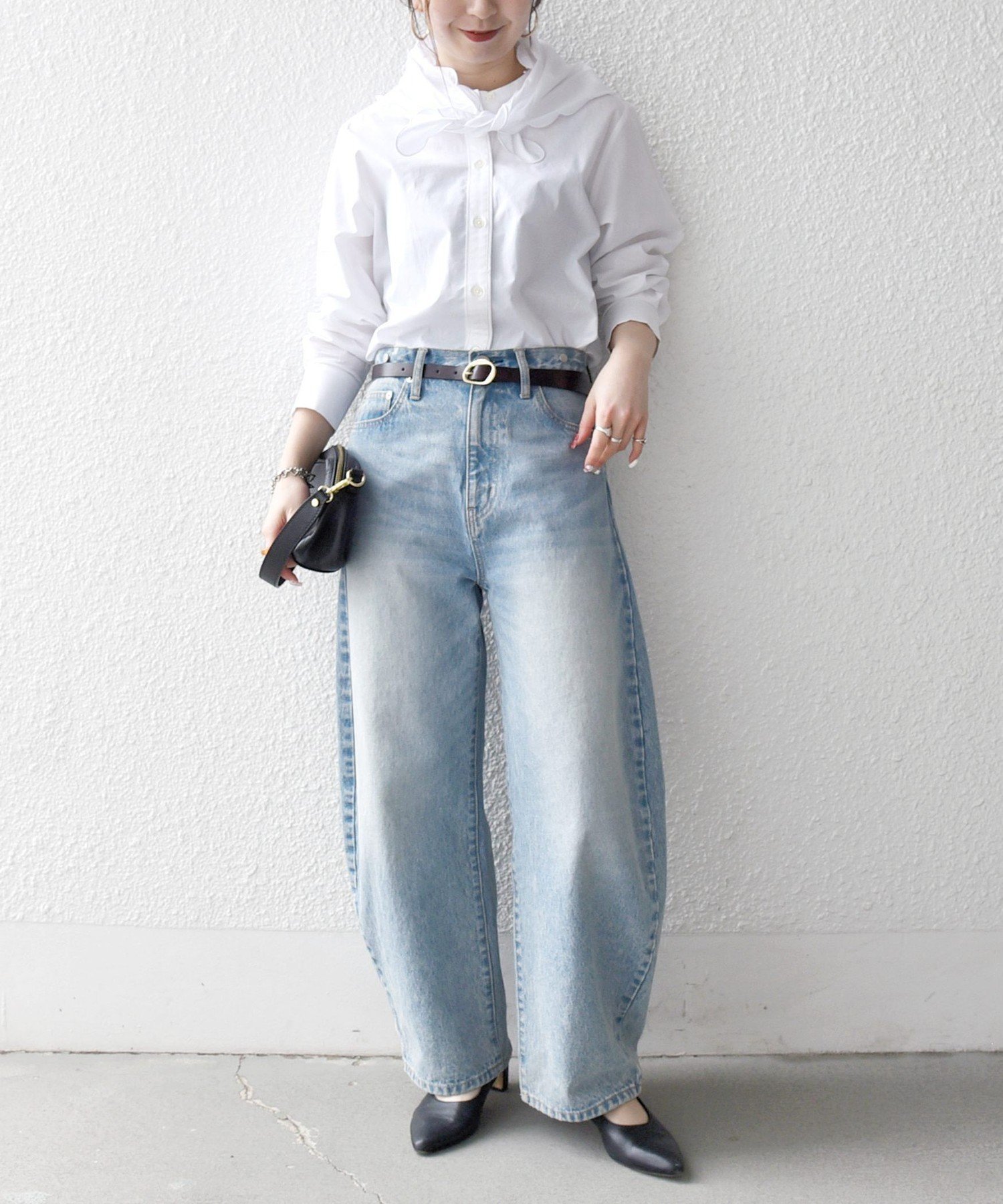 SHIPS any 《予約》SHIPS any:＜洗濯機可能＞スカラップ スカーフ付 バンドカラー シャツ シップス トップス シャツ・ブラウス ネイビー ホワイト【送料無料】