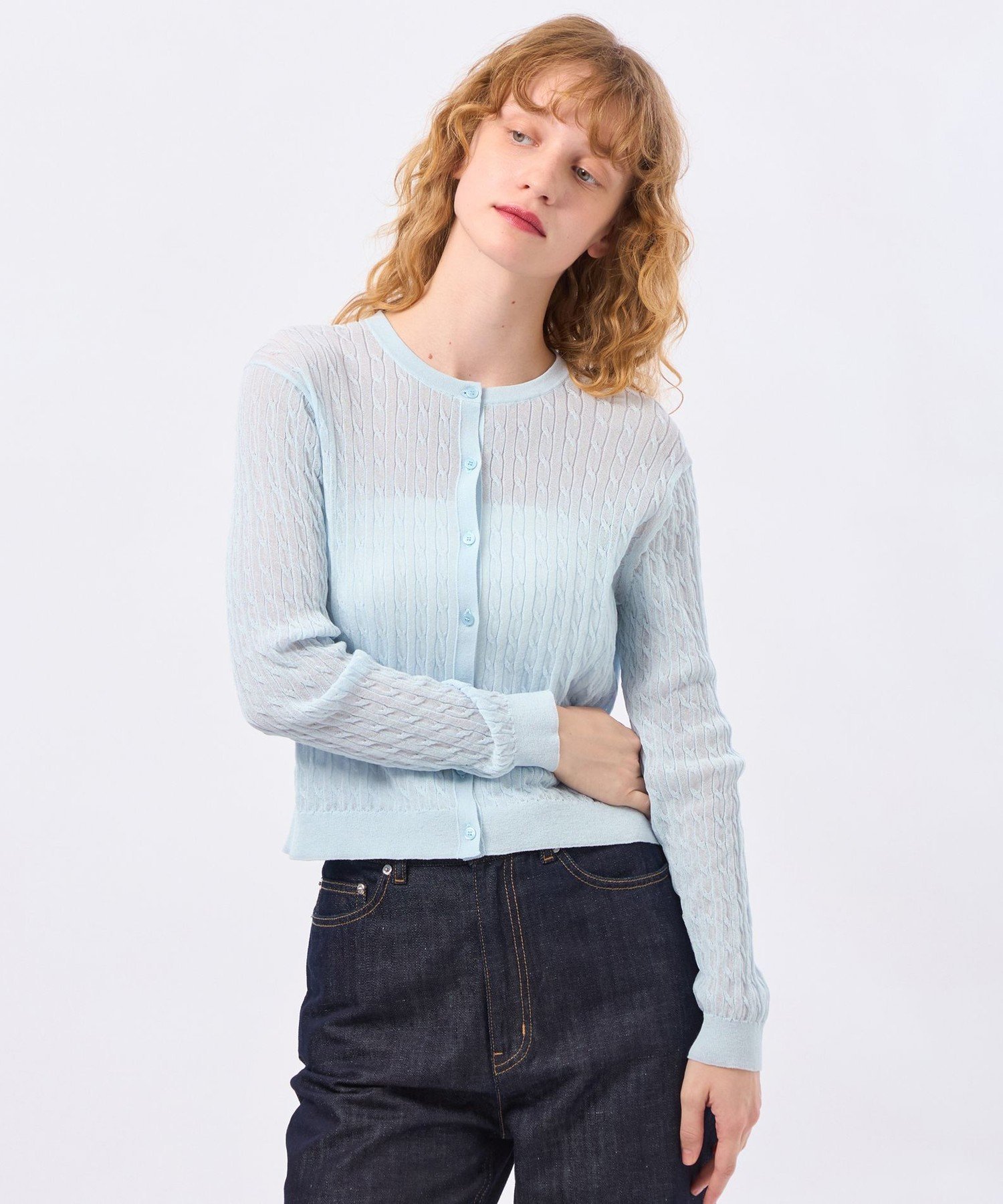 【SALE／34%OFF】MACKINTOSH PHILOSOPHY シアーケーブルカーディガン マッキントッシュ フィロソフィー トップス ニット ブラック ピンク【送料無料】