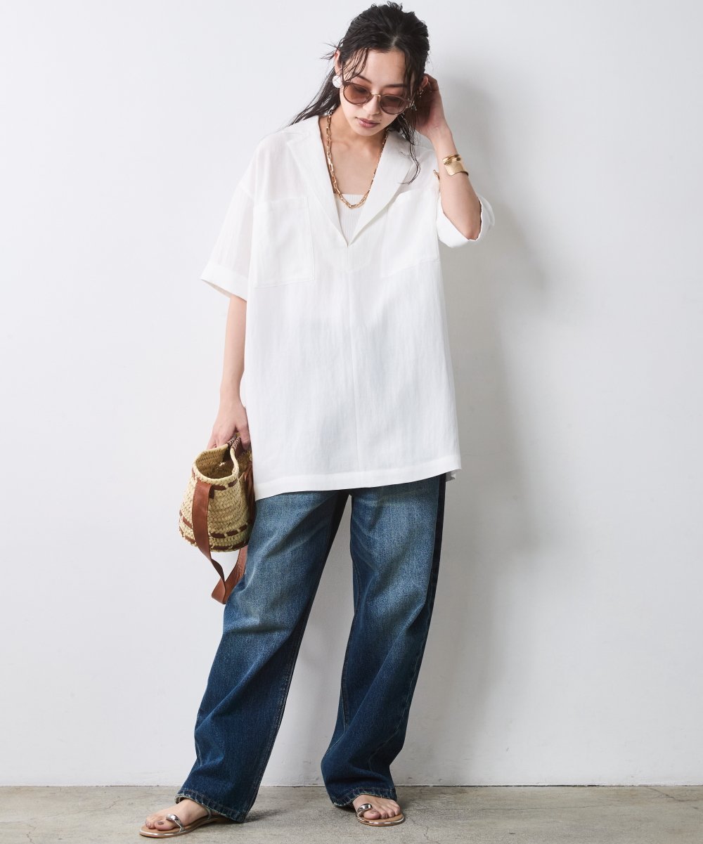 CHIC STYLE テーラードチュニックブラウス＜大きいサイズ有＞シックスタイル シックスタイル トップス シャツ・ブラウス ネイビー ホワイト【送料無料】