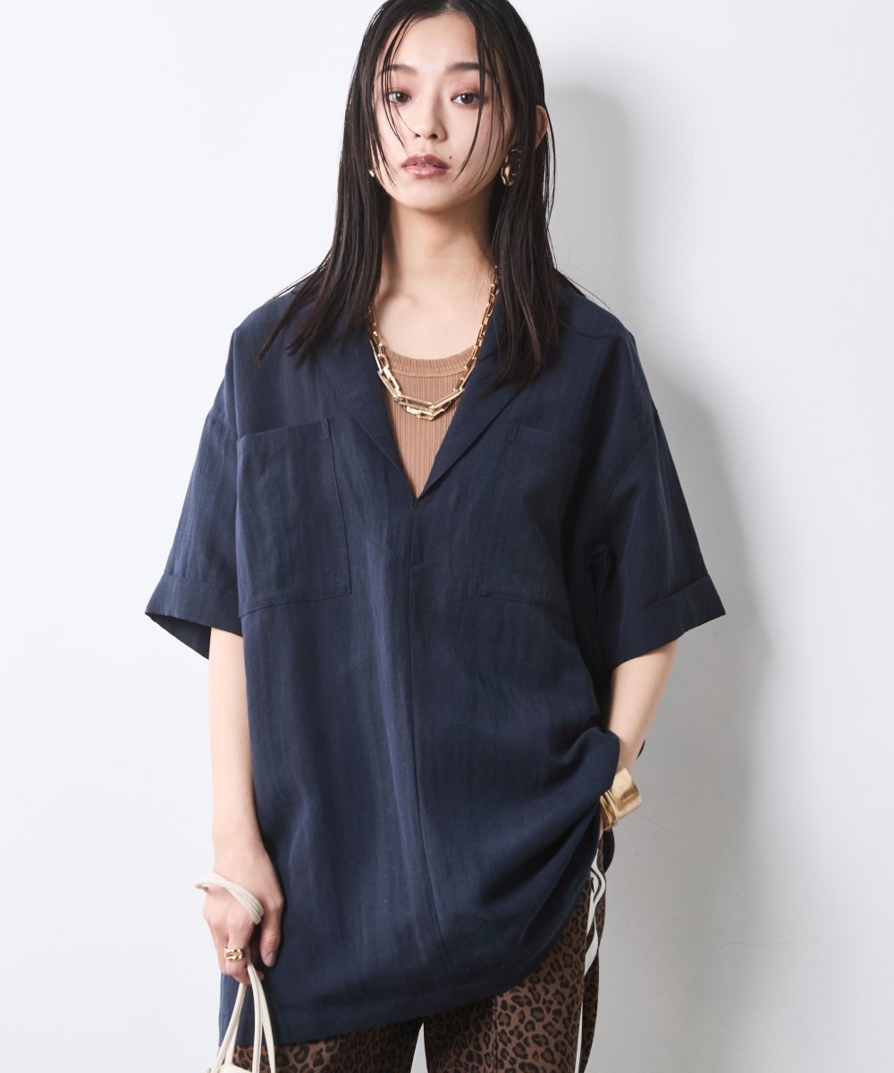 CHIC STYLE テーラードチュニックブラウス＜大きいサイズ有＞シックスタイル シックスタイル トップス シャツ・ブラウス ネイビー ホワイト【送料無料】