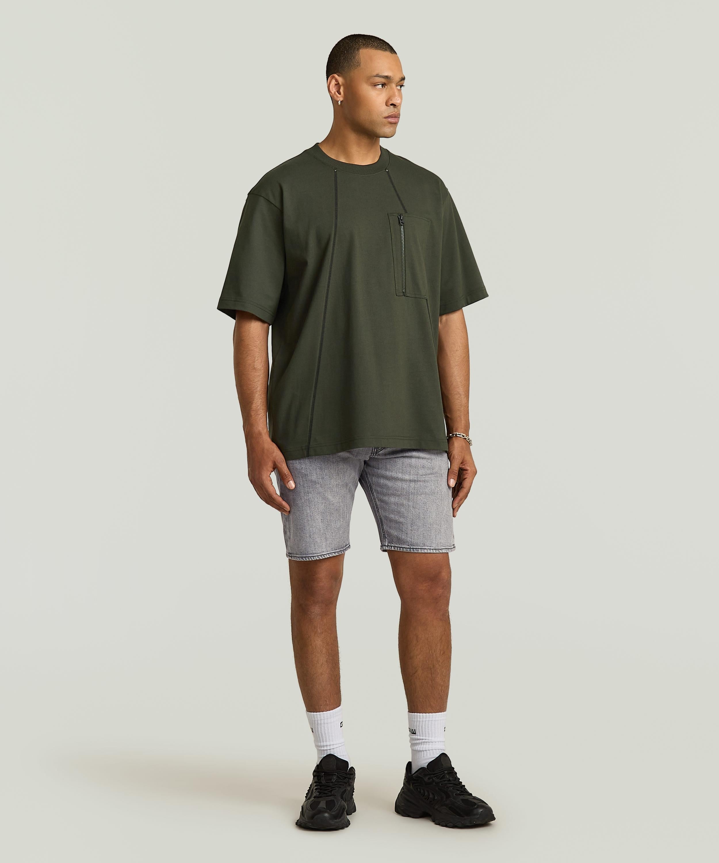 【公式ショップ】Pocket Boxy T-Shirt/フロントシームデザインオーバーサイズジップポケットTシャツ ジースターロゥ トップス カットソー・Tシャツ カーキグリーン