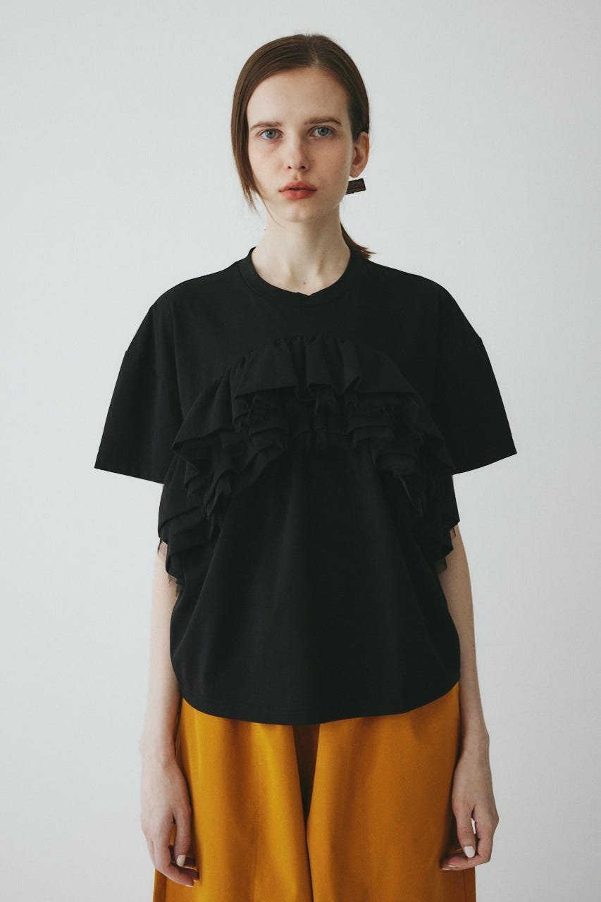 HeRIN.CYE A line ruffle tops ヘリンドットサイ トップス カットソー・Tシャツ ホワイト ブラック