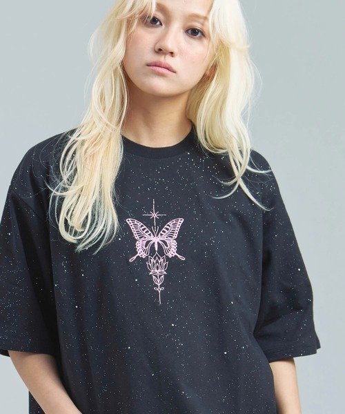 GA Glitter Butterfly 刺繍 SS Tee(MENS) ジャックローズ トップス カットソー・Tシャツ ブラック