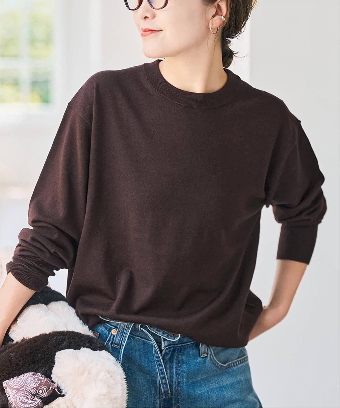 Spick & Span 《新色有り / 追加予約》18G クルーネックプルオーバー スピックアンドスパン トップス ニット ネイビー ブラウン レッド