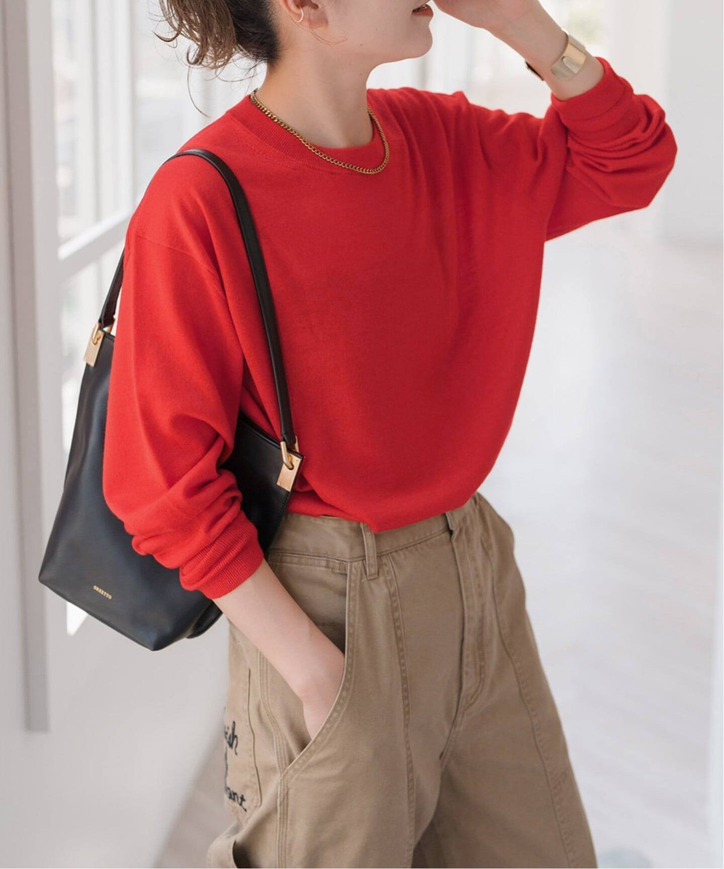 Spick & Span 《新色有り / 追加予約》18G クルーネックプルオーバー スピックアンドスパン トップス ニット ネイビー ブラウン レッド