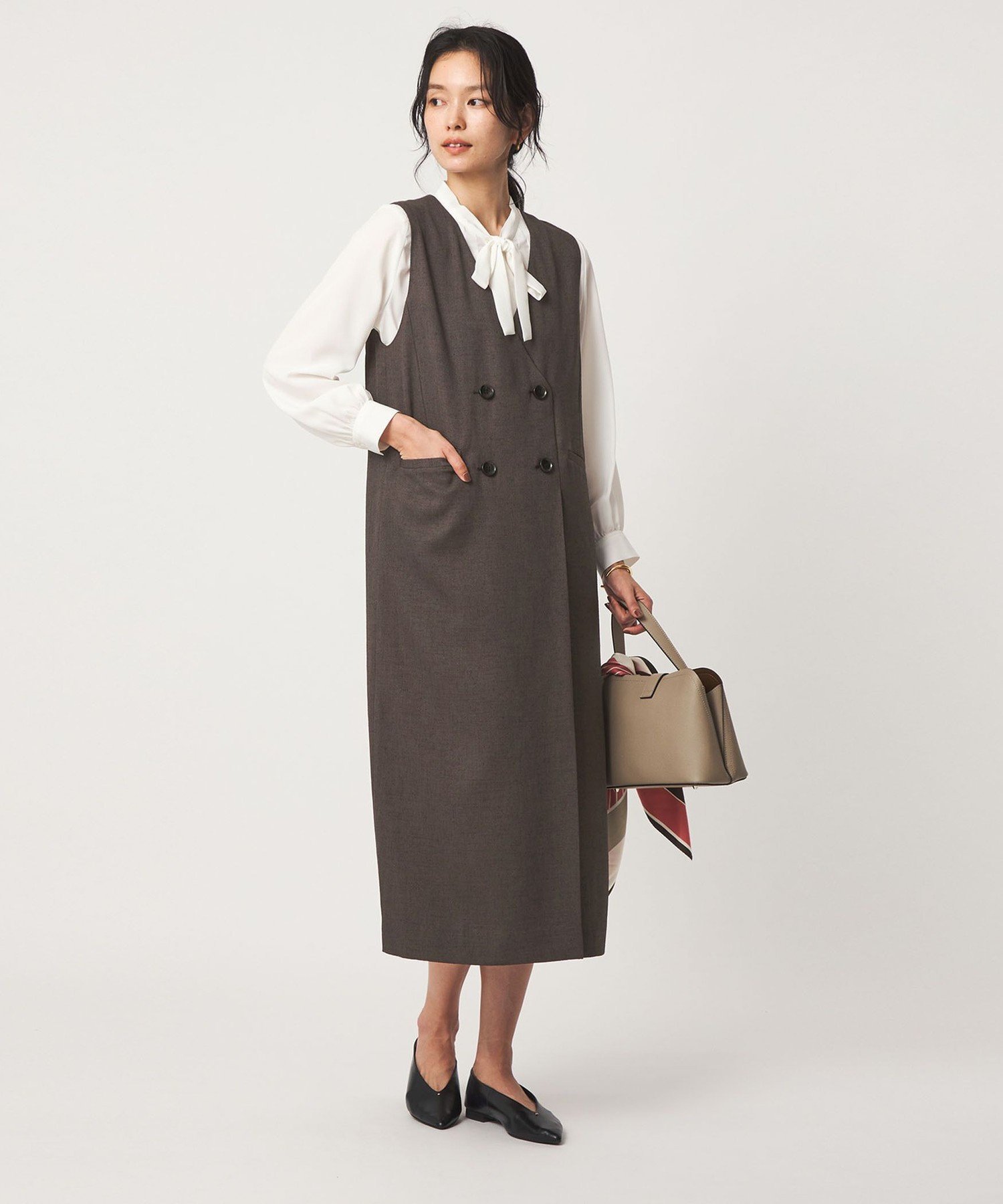 UNITED ARROWS green label relaxing ネップツイル ジャンパースカート マシンウォッシャブル ユナイテッドアローズ グリーンレーベルリラクシング ワンピース・ドレス ジャンパースカート ベージュ グレー【送料無料】