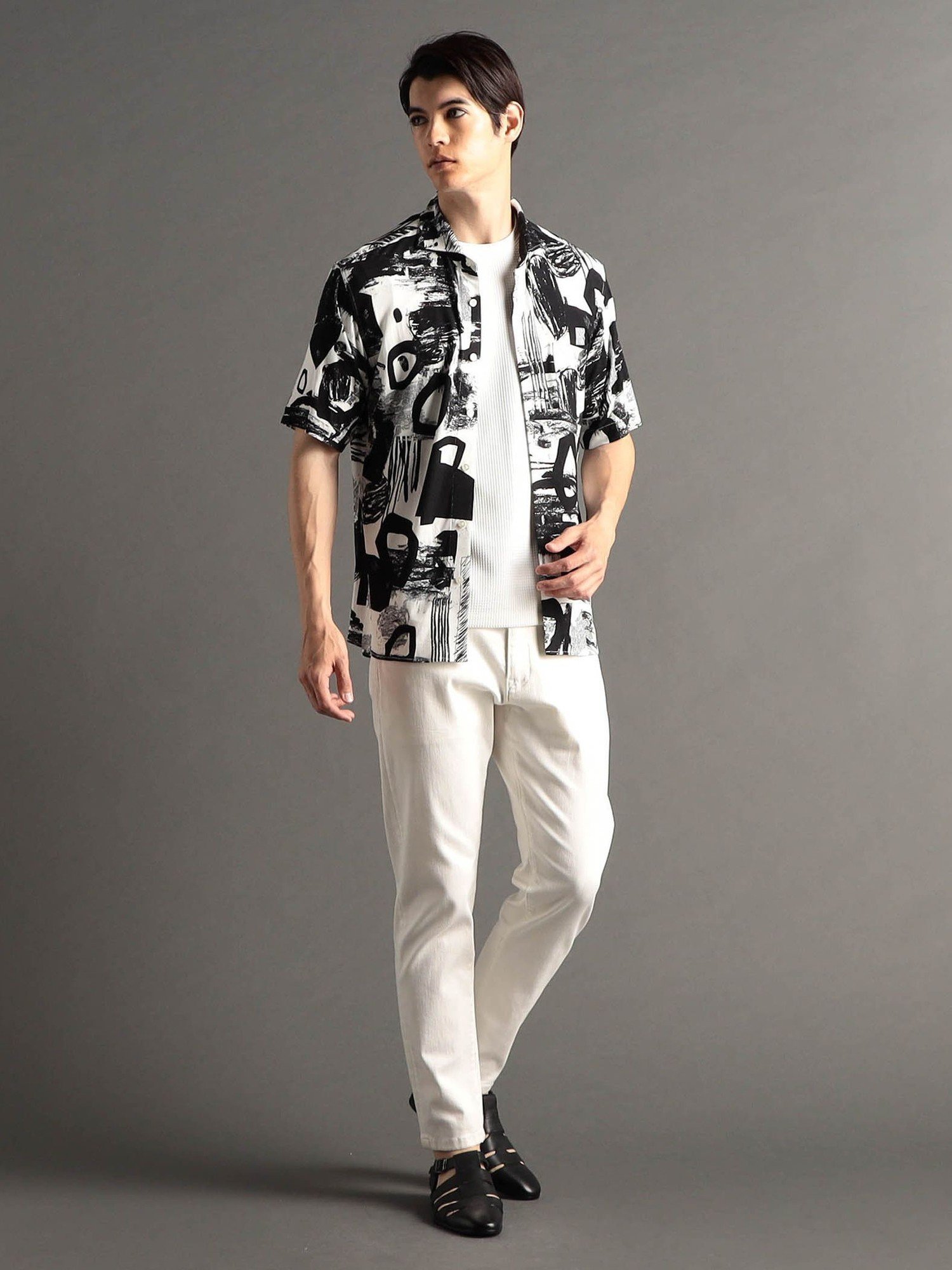 【SALE／50%OFF】MONSIEUR NICOLE ex/tra グラフィカルプリント カッタウェイカラー半袖シャツ ニコル トップス シャツ・ブラウス レッド【送料無料】
