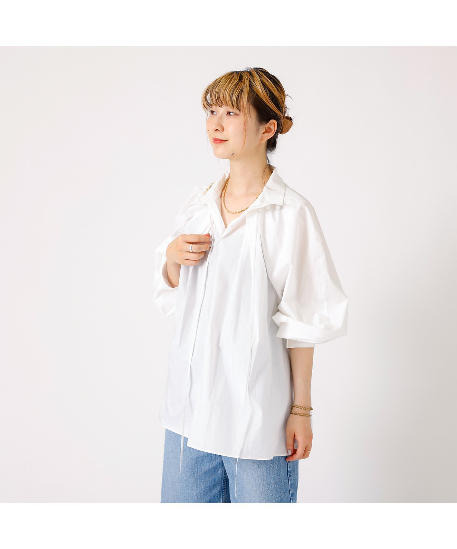 Rouge vif la cle ハイネックリボンブラウス ルージュ・ヴィフ ラクレ トップス シャツ・ブラウス ホワイト