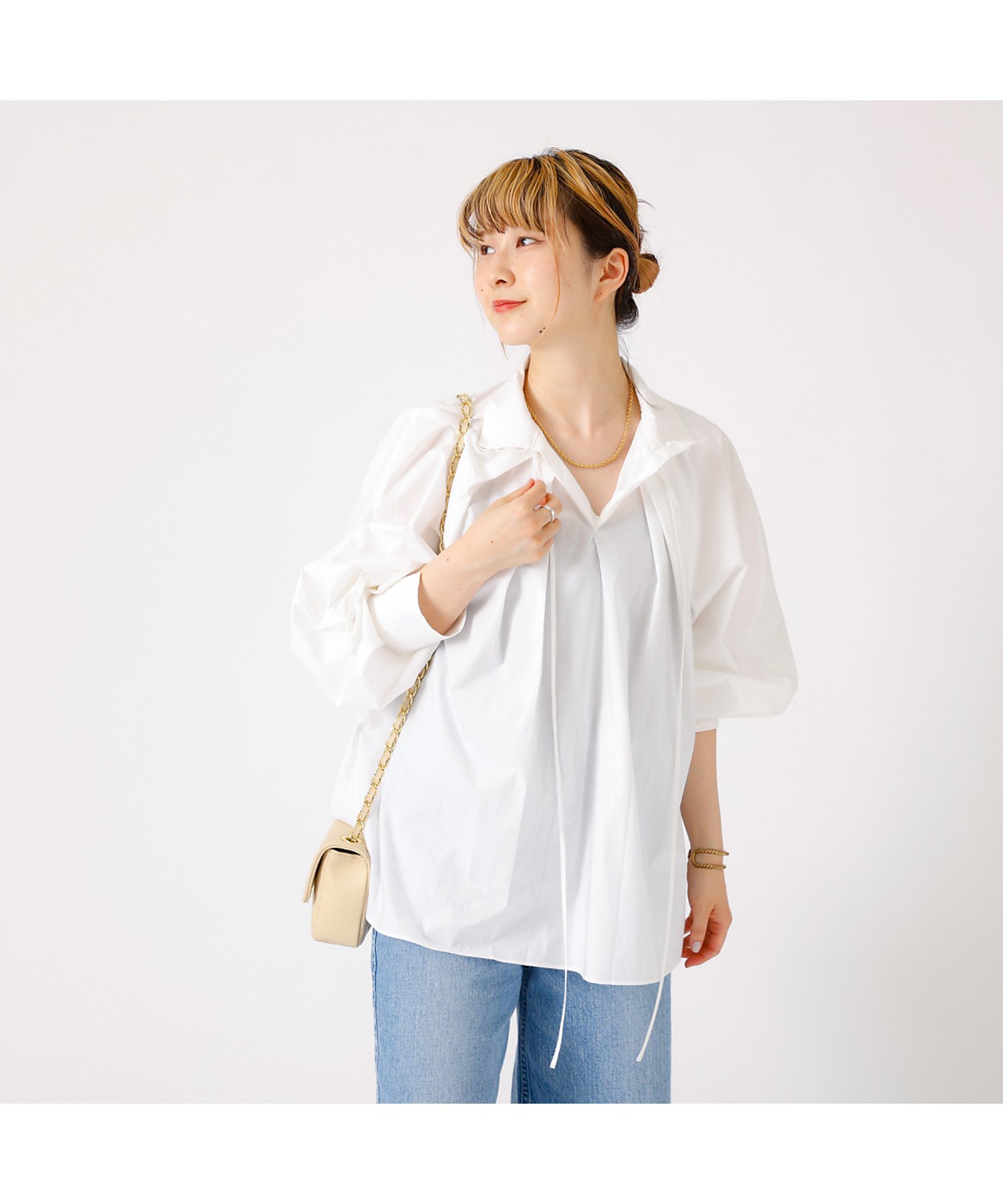 Rouge vif la cle ハイネックリボンブラウス ルージュ・ヴィフ ラクレ トップス シャツ・ブラウス ホワイト