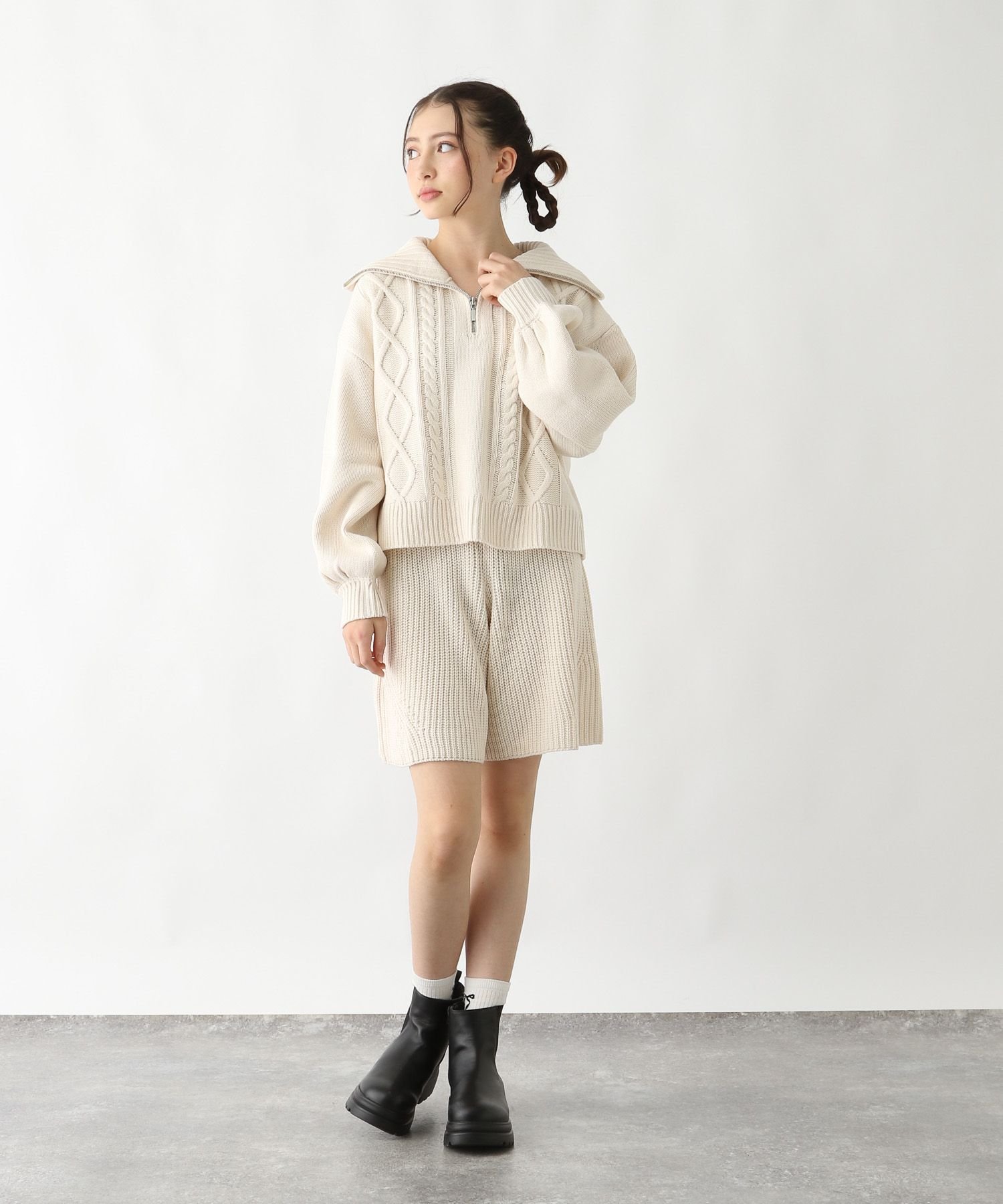 【SALE／50%OFF】GLOBAL WORK ケーブルニットセットアップ/キッズ/292226 グローバルワーク オールインワン・オーバーオール その他のオールインワン・オーバーオール グレー ホワイト 3