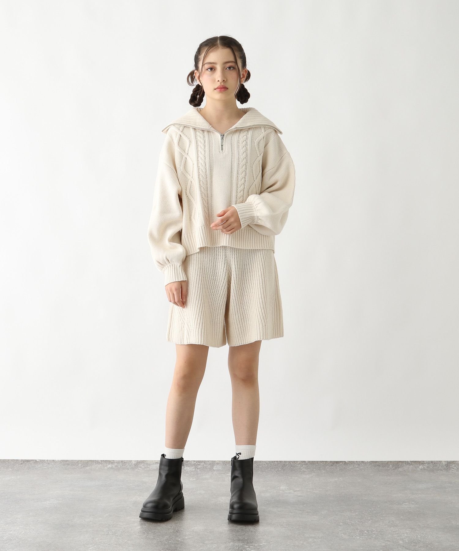 【SALE／50%OFF】GLOBAL WORK ケーブルニットセットアップ/キッズ/292226 グローバルワーク オールインワン・オーバーオール その他のオールインワン・オーバーオール グレー ホワイト 2