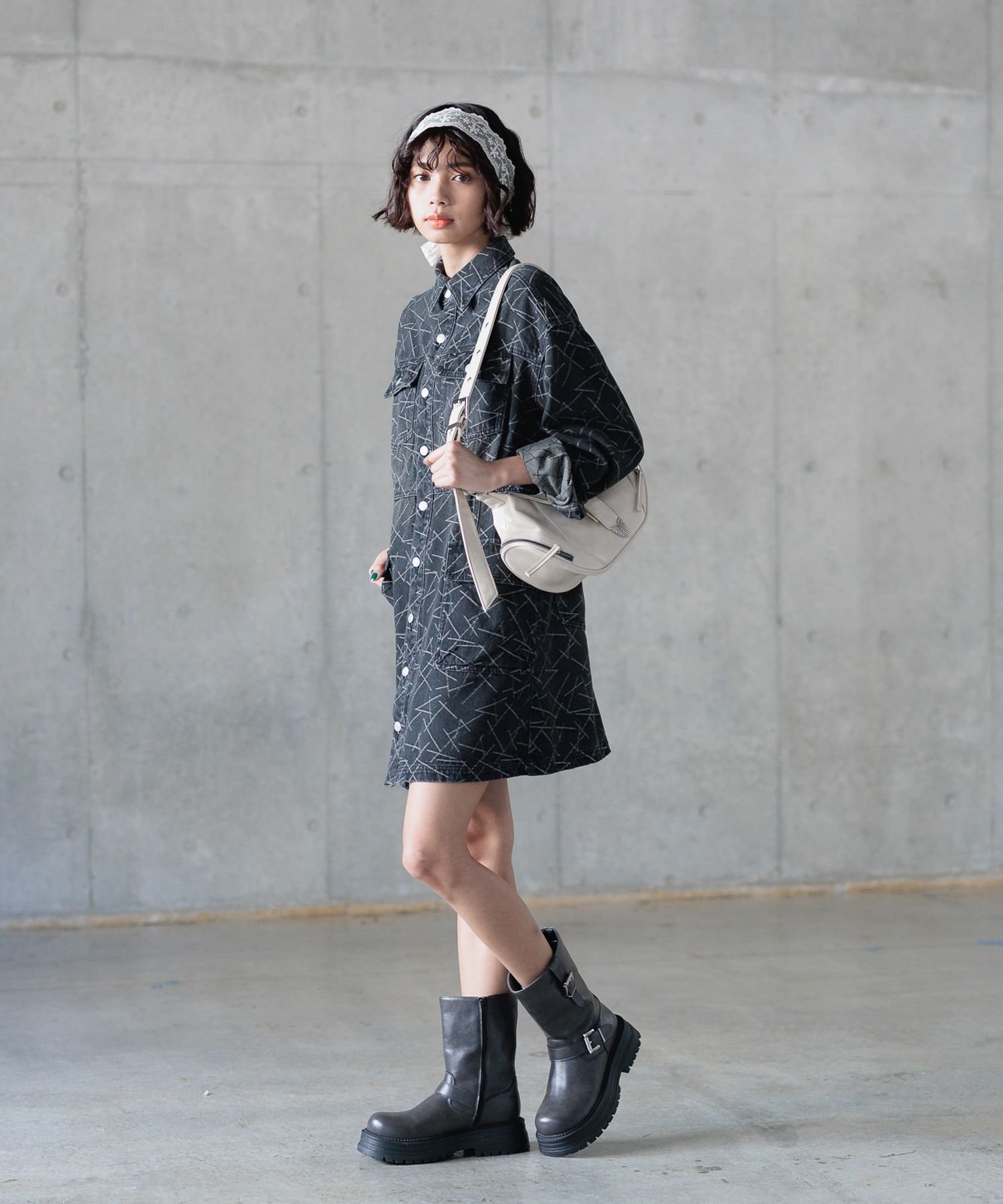 PAGEBOY 【WEB先行予約】キカジャガードデニムミニワンピース ページボーイ ワンピース・ドレス チュニック ブラック ブルー