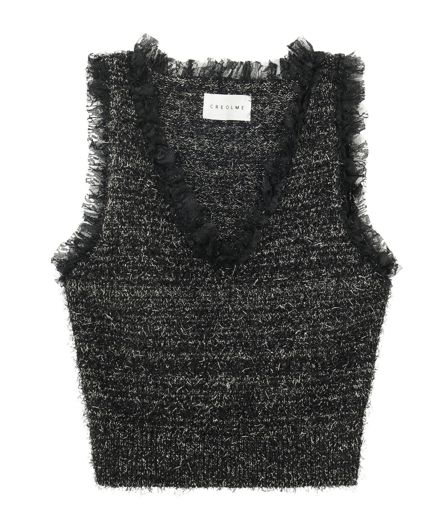 ROSE BUD LAME FEATHER KNIT TANK ローズバッド トップス ニット ブラック ホワイト