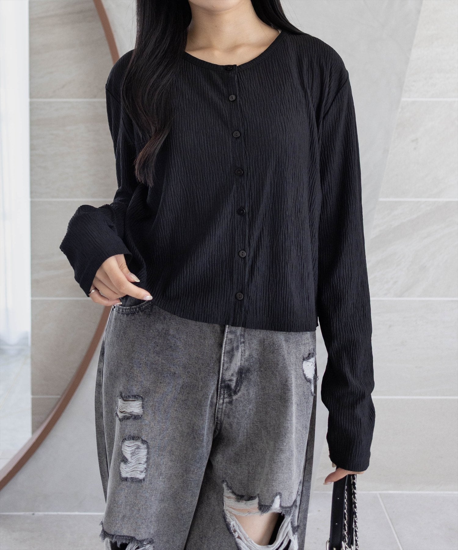 【SALE／60%OFF】clear 楊柳カーディガン クリア トップス カーディガン ブラック