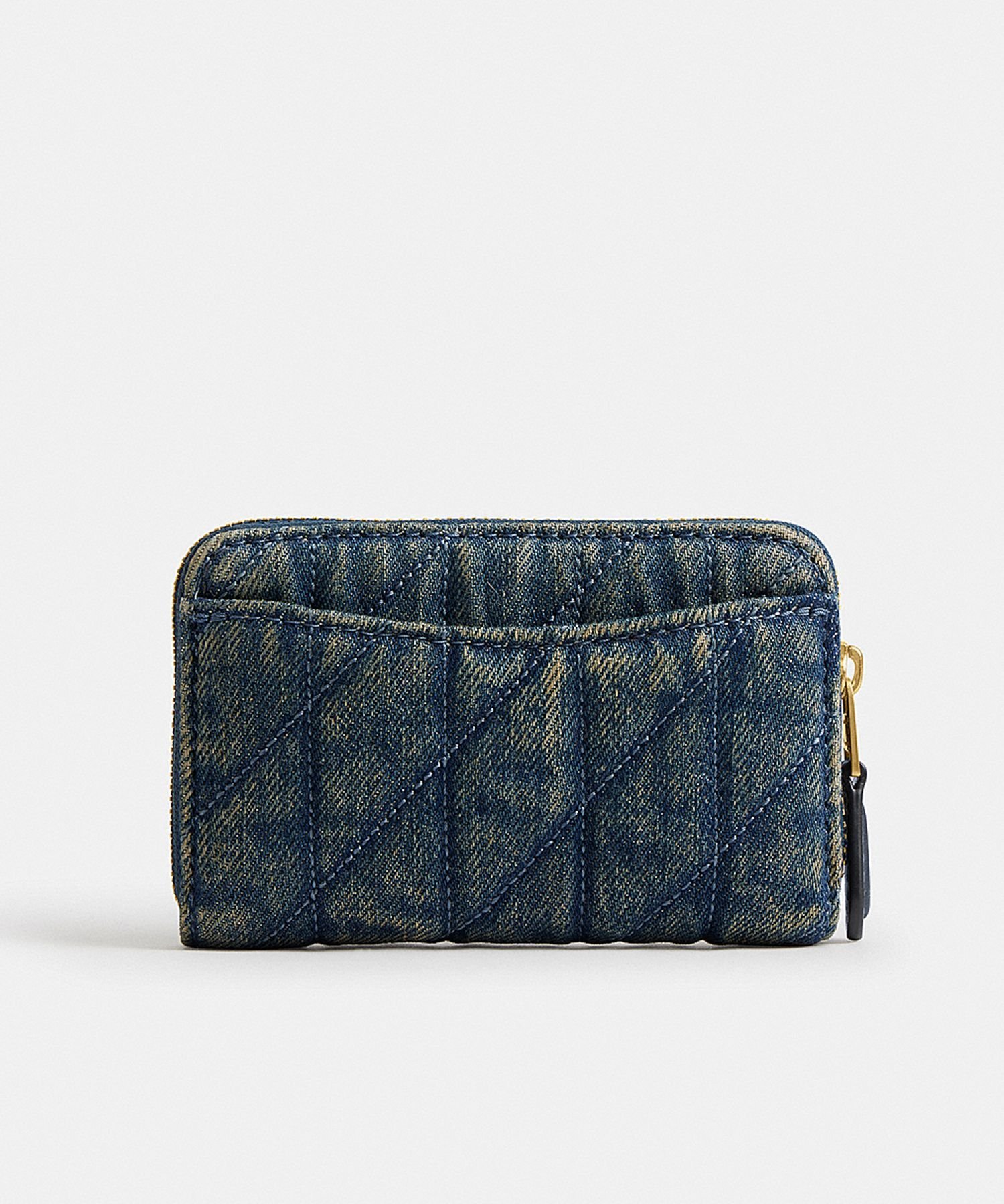 COACH エッセンシャル スモール ジップ アラウンド カード ケース・ラブド デニム・キルティング コーチ 財布・ポーチ・ケース 名刺入れ・カードケース ブルー【送料無料】