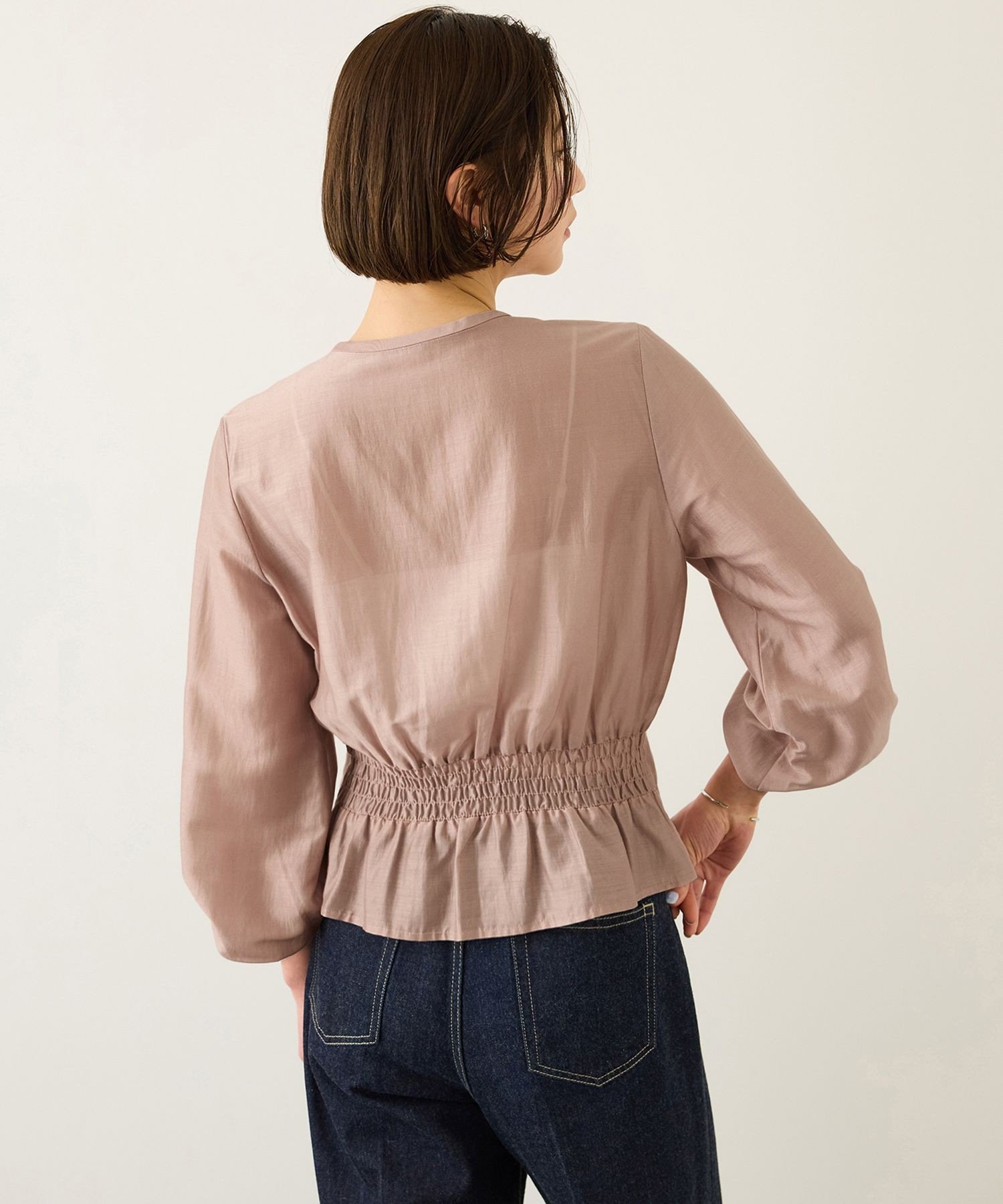 ROPE' カールマイヤーウエストタックペプラムブラウス/イージーケア ロペ トップス シャツ・ブラウス ブルー ピンク【送料無料】