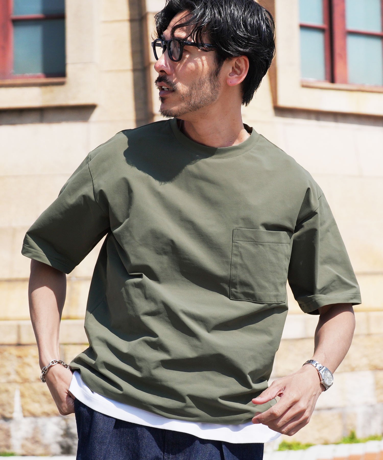 JIGGYS SHOP SELECT アクティブモバイル ドロストTシャツ ストレッチ 速乾 イージーケア 春夏 26SS ジギーズショップ トップス カットソー・Tシャツ ブラック グレー カーキグリーン ネイビー