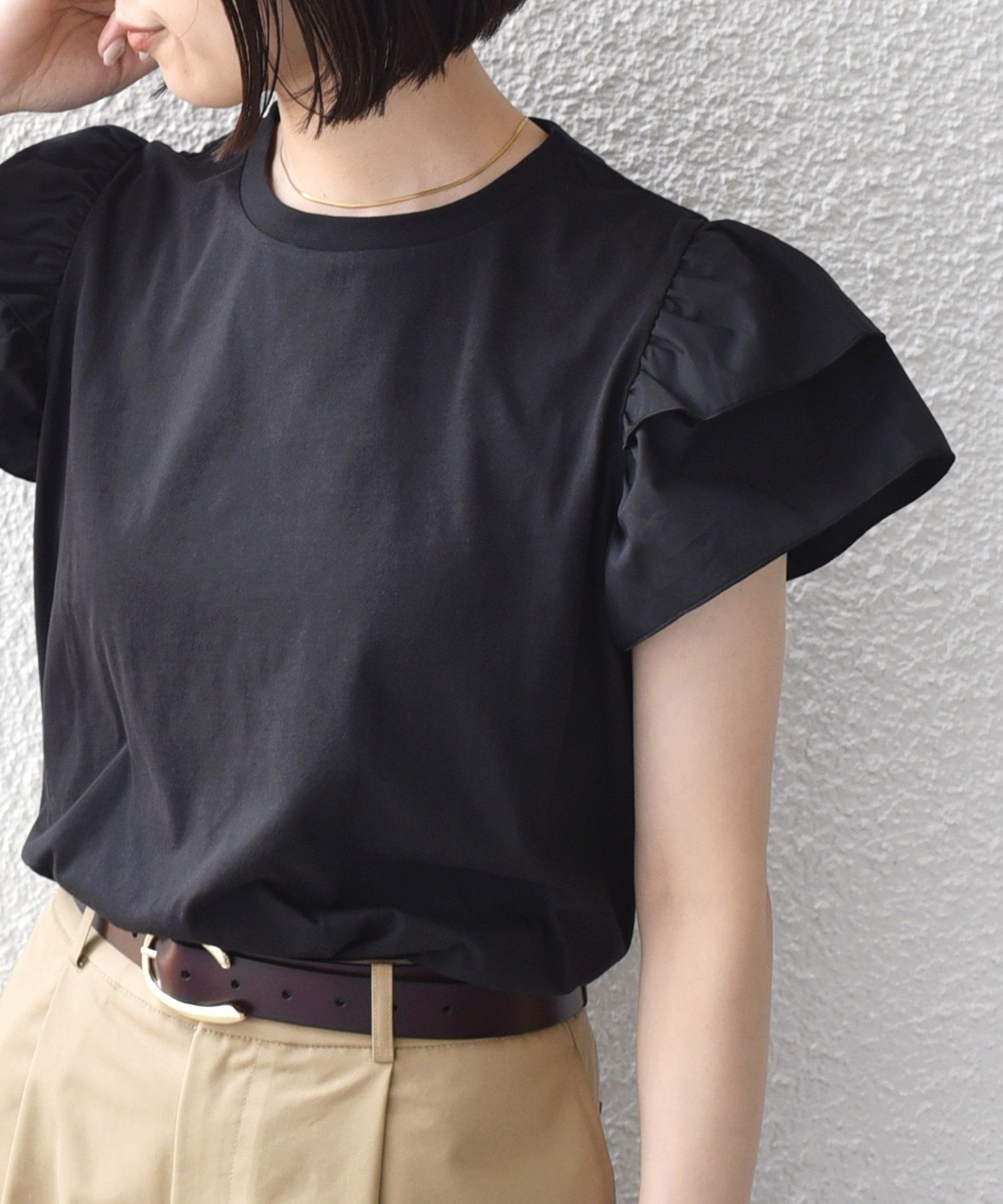 【SALE／30%OFF】SHIPS Colors 【WEB限定】SHIPS Colors:＜手洗い可能＞異素材 フリルスリーブ カットソー◇ シップス トップス カットソー・Tシャツ イエロー ホワイト ブラック