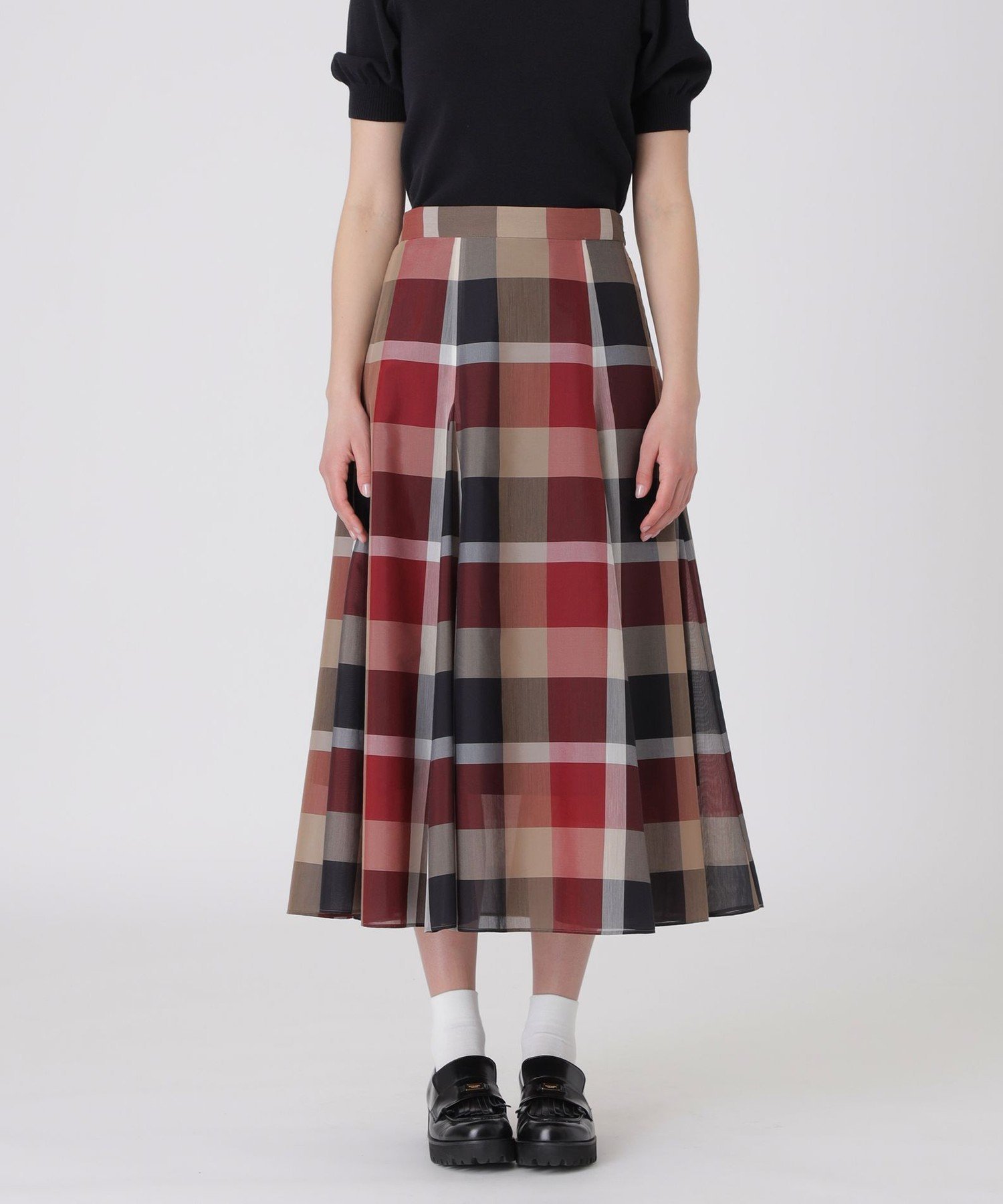 BLUE LABEL CRESTBRIDGE クレストブリッジチェックシアーボイルフレアスカート ブルーレーベル / ブラックレーベル・クレストブリッジ スカート ミニスカート レッド ブルー パープル