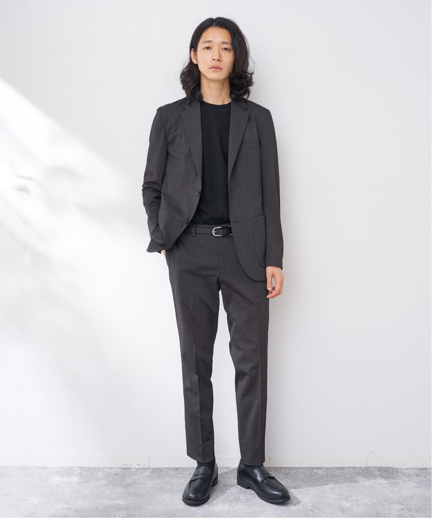 ICE JET ストライプ ストレッチパンツ ベーセーストック パンツ スラックス・ドレスパンツ グレー ネイビー