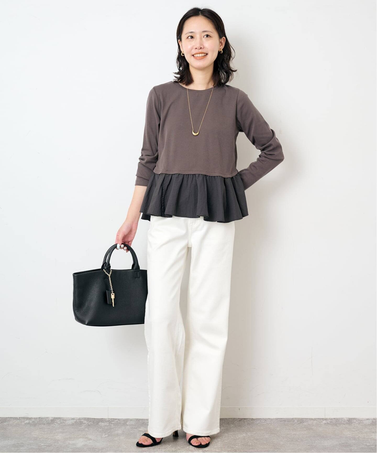 SLOBE IENA 《予約》布帛ドッキングフライスカットソー スローブ イエナ トップス カットソー・Tシャツ グレー イエロー