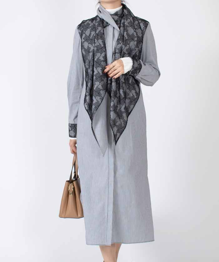 【SALE/10%OFF】MISS J ミス ジェイ MISS J ヘアラインロングシャツドレス ミスジェイ ワンピース・ドレス シャツワンピース ブラック【送料無料】