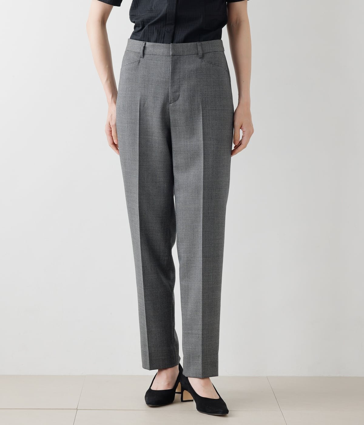 NEWYORKER WOMEN ウールハウンドトゥース テーパードパンツ ニューヨーカー パンツ スラックス・ドレスパンツ ネイビー グレー