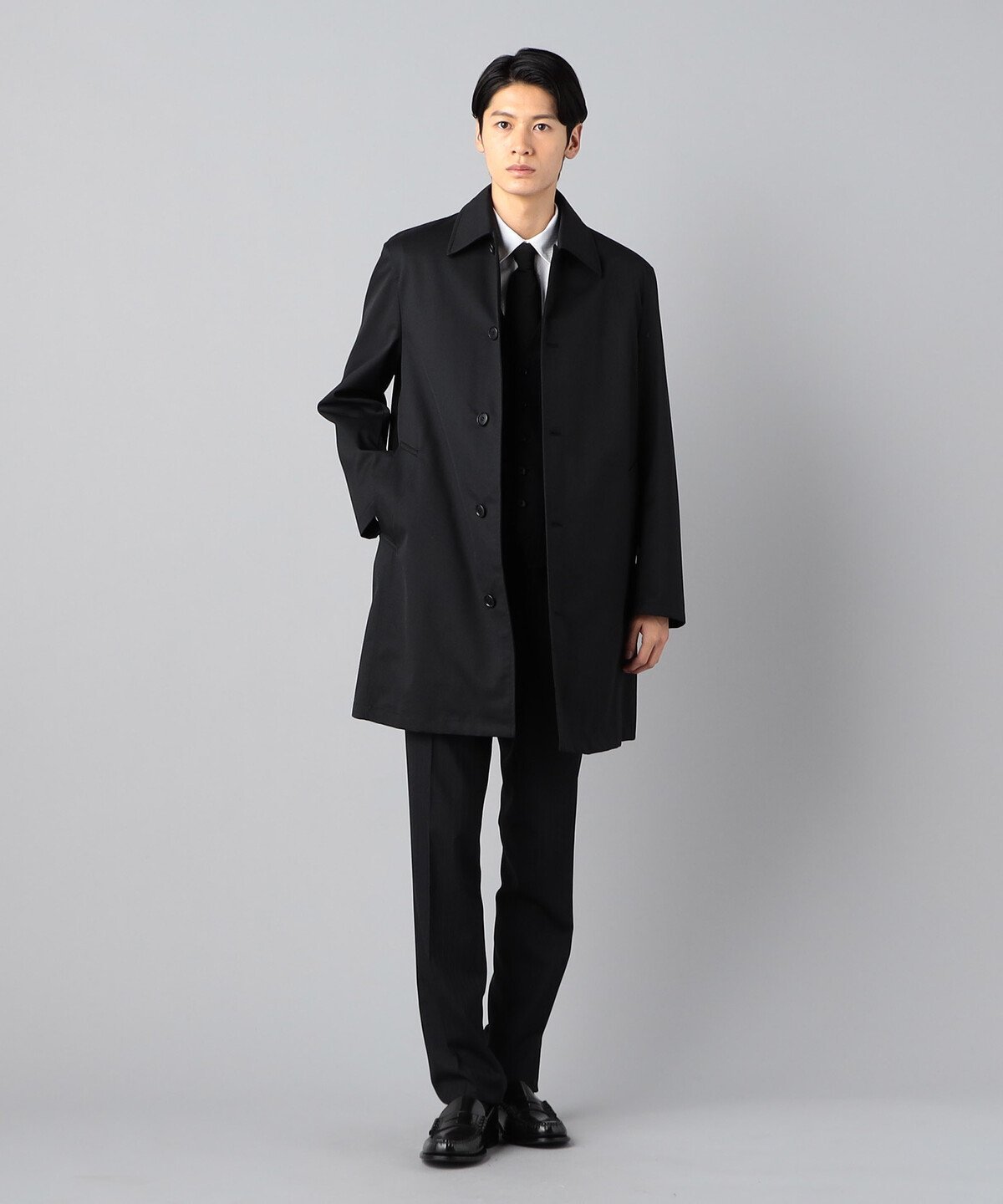 【COMME CA MEN】【3WAY】ウールポリエステルラミネートライナー付き ステンカラーコート コムサメン ジャケット・アウター ステンカラーコート ブラック グレー