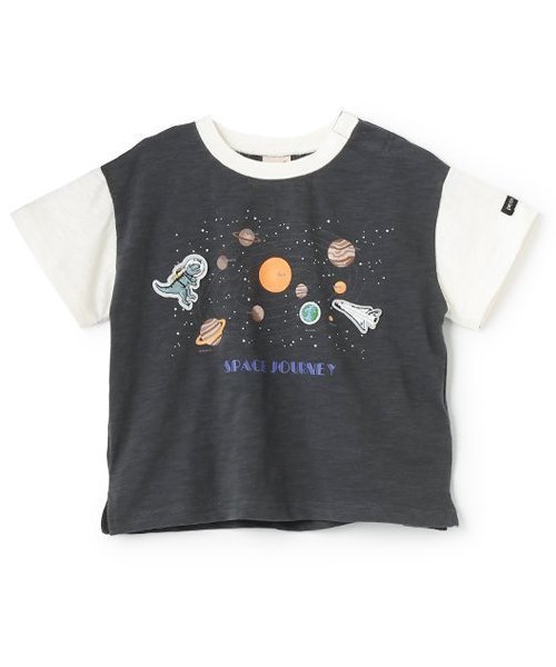 【SALE／50%OFF】petit main 【防汚加工】宇宙グラフィック半袖Tシャツ ナルミヤオンライン トップス カットソー・Tシャツ グレー ホワイトのサムネイル