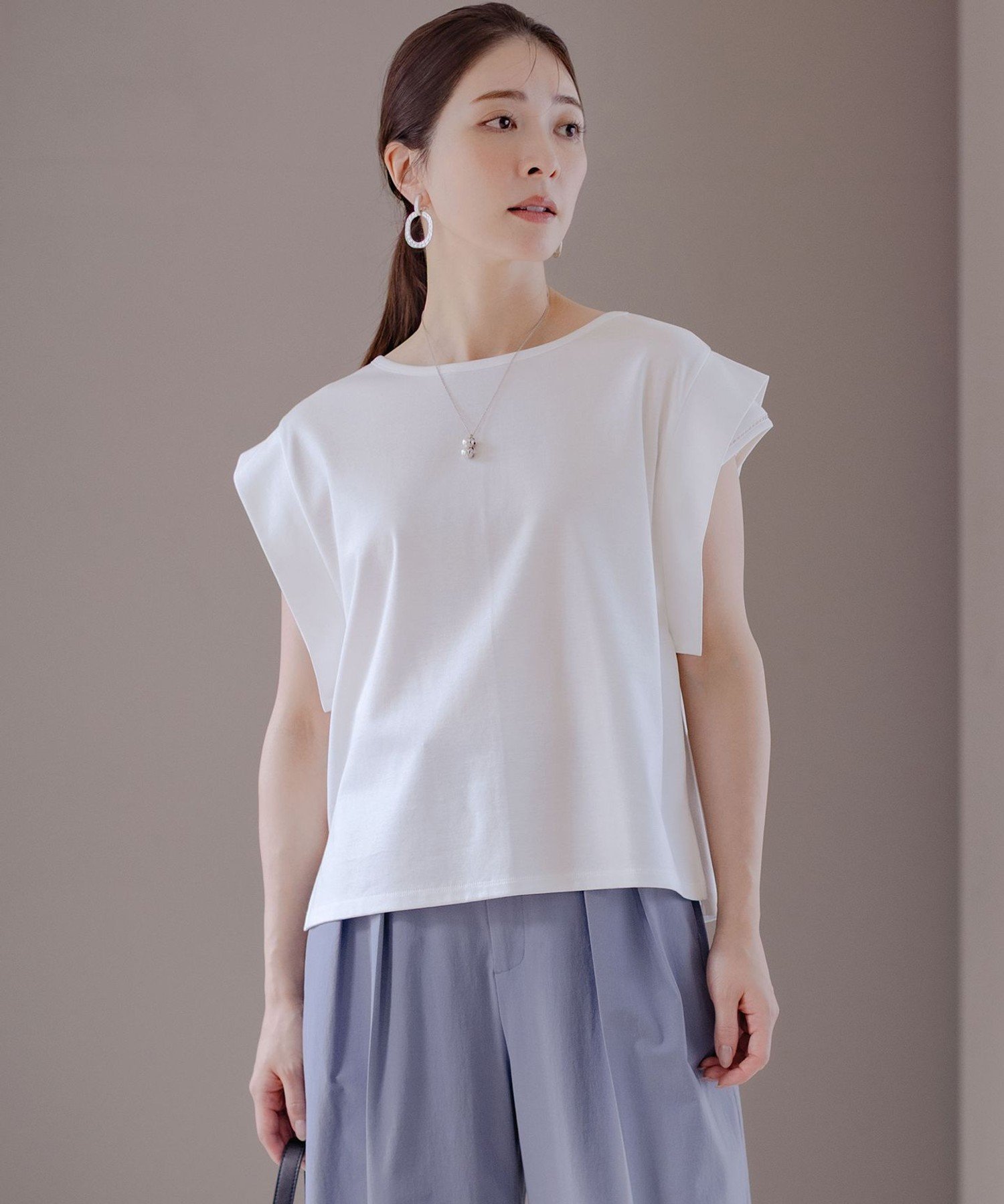 組曲 L ハシゴレースフレンチスリーブ カットソー クミキョク トップス カットソー・Tシャツ ブラック グレー ピンク ホワイト