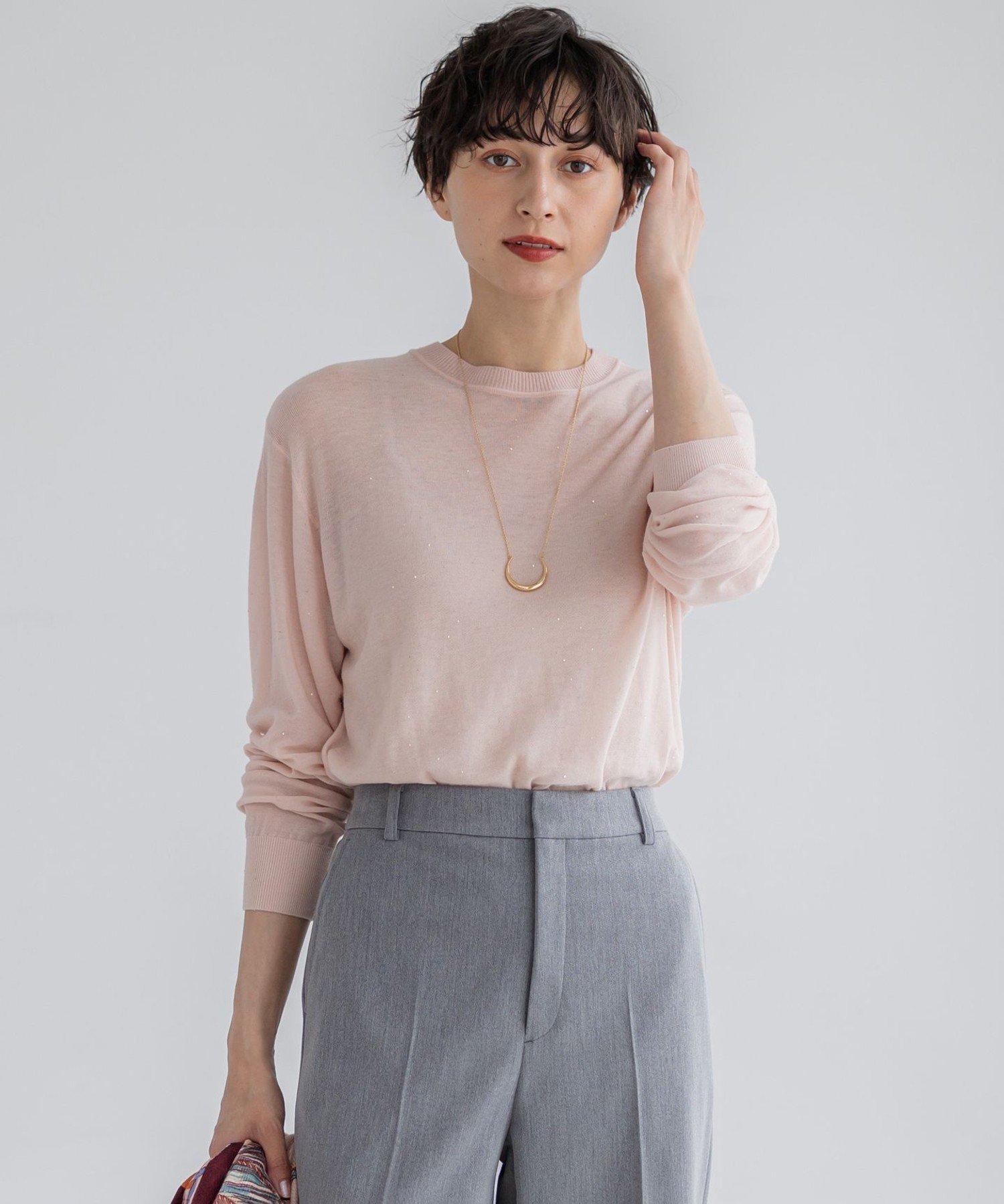 23区 L 【洗える】シアースパンコール ニット ニジュウサンク トップス ニット ブラック ピンク