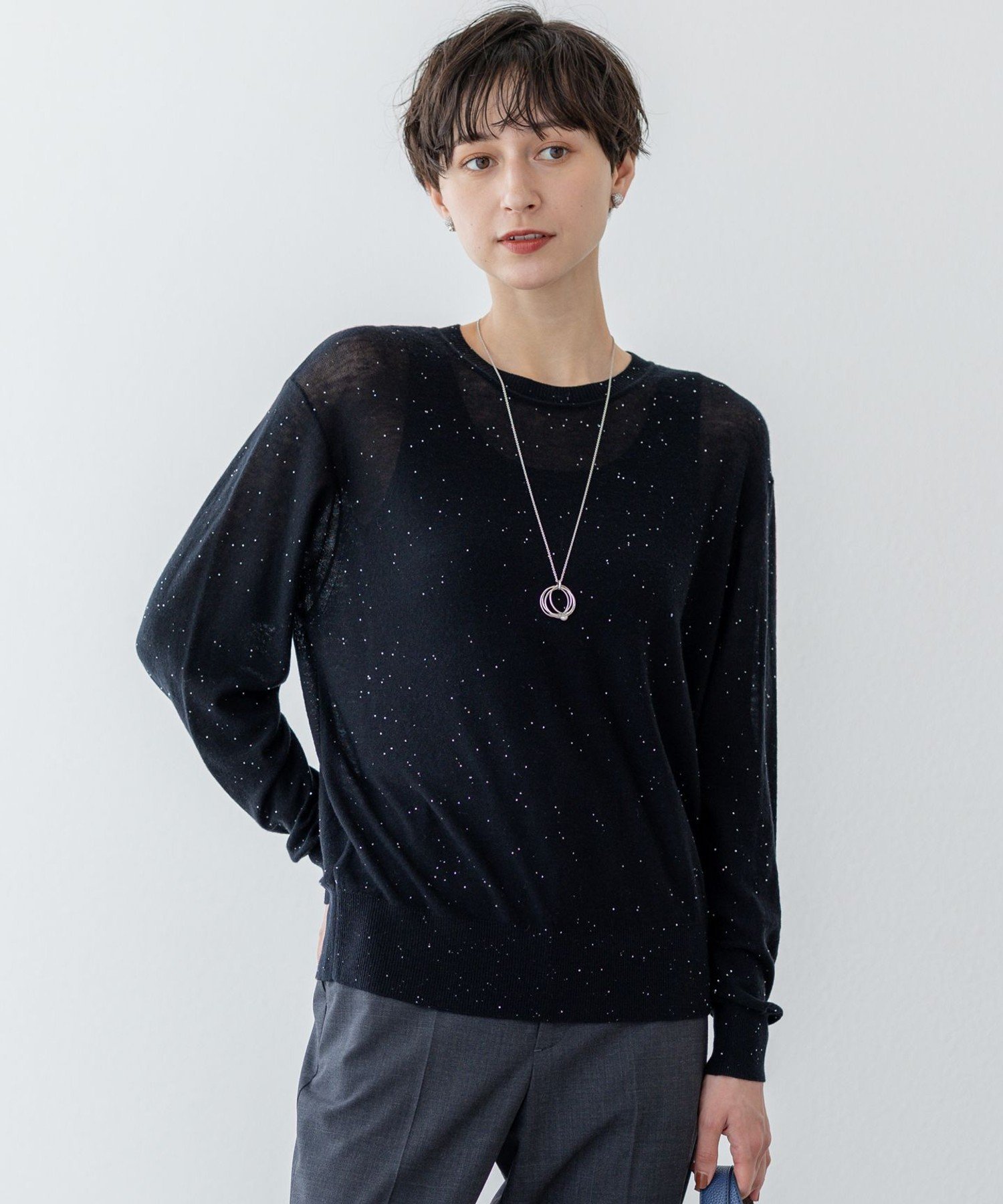 【SALE／50%OFF】23区 L 【洗える】シアースパンコール ニット ニジュウサンク トップス ニット ブラック ピンク【送料無料】
