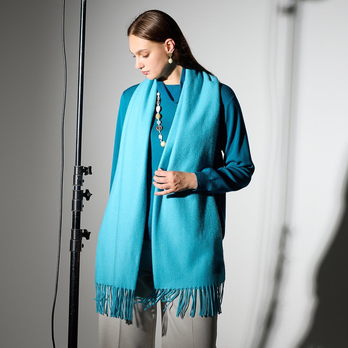 Liliane Burty カシミヤストール リリアンビューティ ファッション雑貨 マフラー・ストール・ネックウォーマー ブルー ベージュ【送料無料】(4)