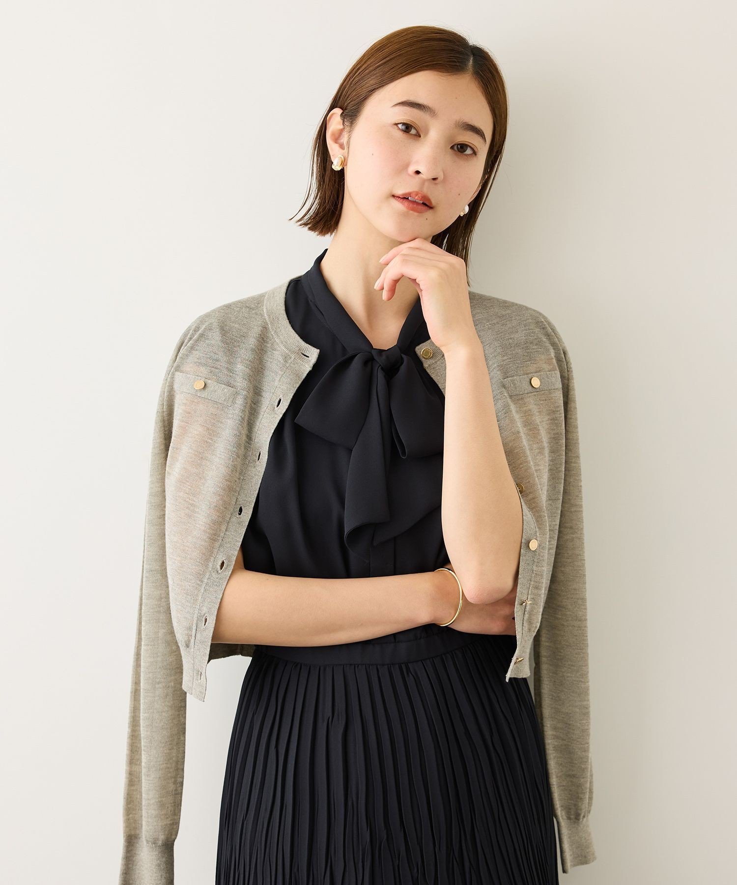 ROPE' ジョーゼットフレンチスリーブプリーツワンピース/26SS ロペ ワンピース・ドレス ワンピース ネイビー【送料無料】
