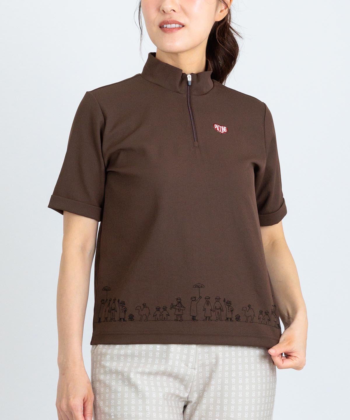 Picone Club 【ピッコーネクラブ公式】裾刺繍UV速乾ジッププルオーバー ピッコーネクラブ トップス カットソー・Tシャツ ネイビー ブラウン ホワイト【送料無料】