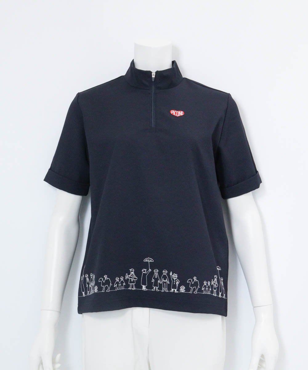Picone Club 【ピッコーネクラブ公式】裾刺繍UV速乾ジッププルオーバー ピッコーネクラブ トップス カットソー・Tシャツ ネイビー ブラウン ホワイト【送料無料】