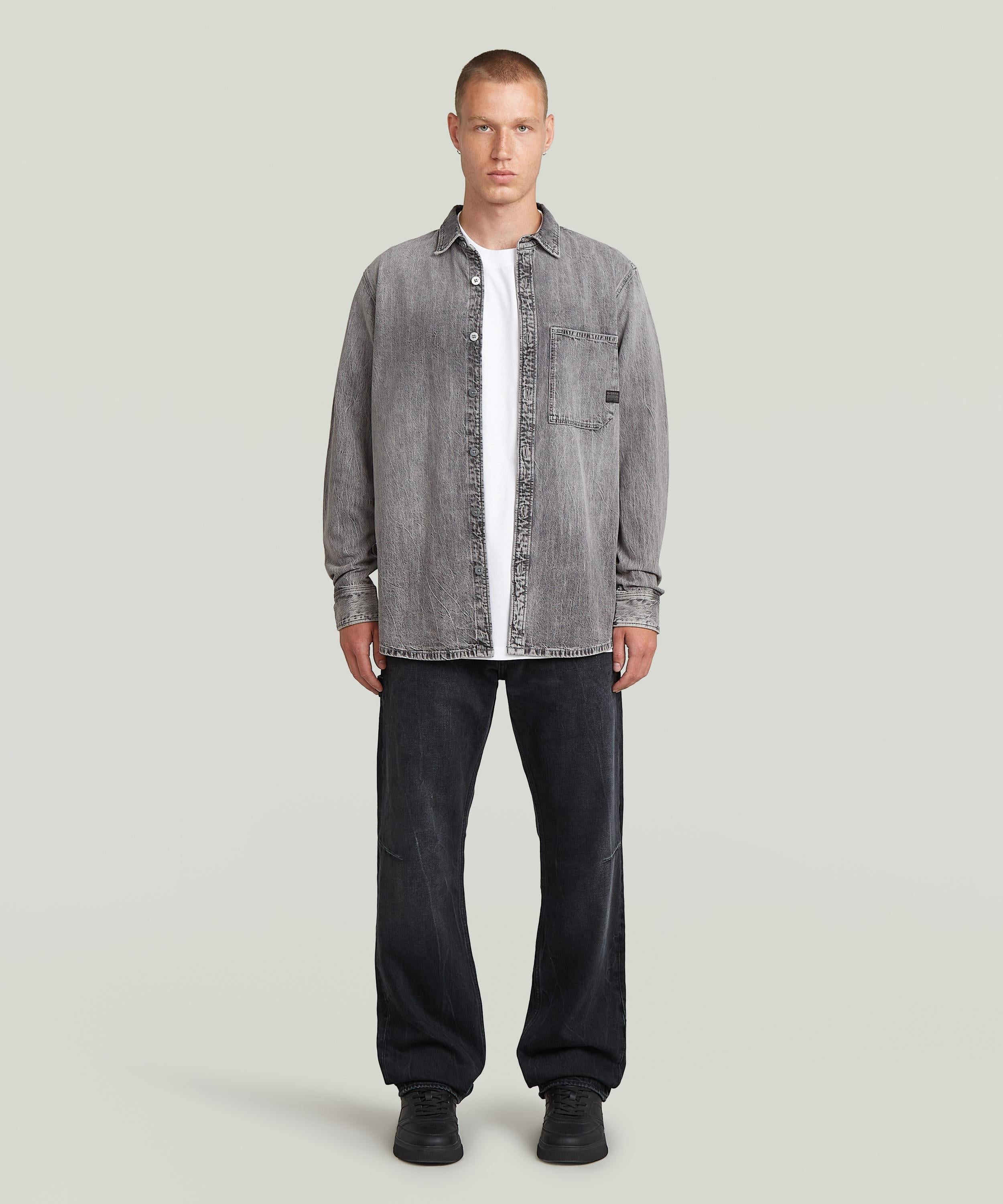 【公式ショップ】REGULAR 1-POCKET SHIRT/ヴィンテージライク1ポケットレギュラーデニムシャツ ジースターロゥ トップス シャツ・ブラウス グレー
