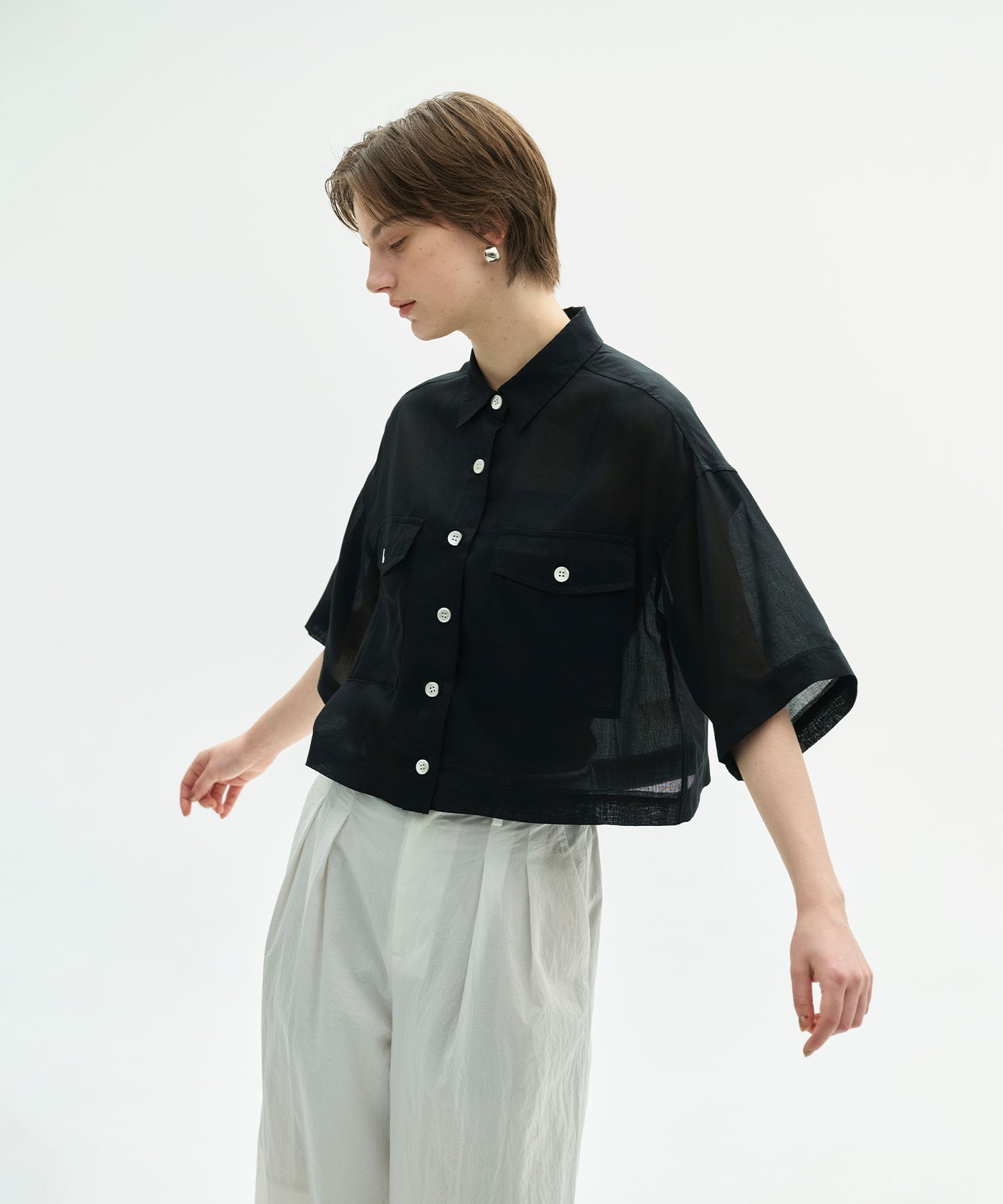 N.O.R.C シアーデニムCPOシャツ ノーク トップス シャツ・ブラウス ブルー ブラック