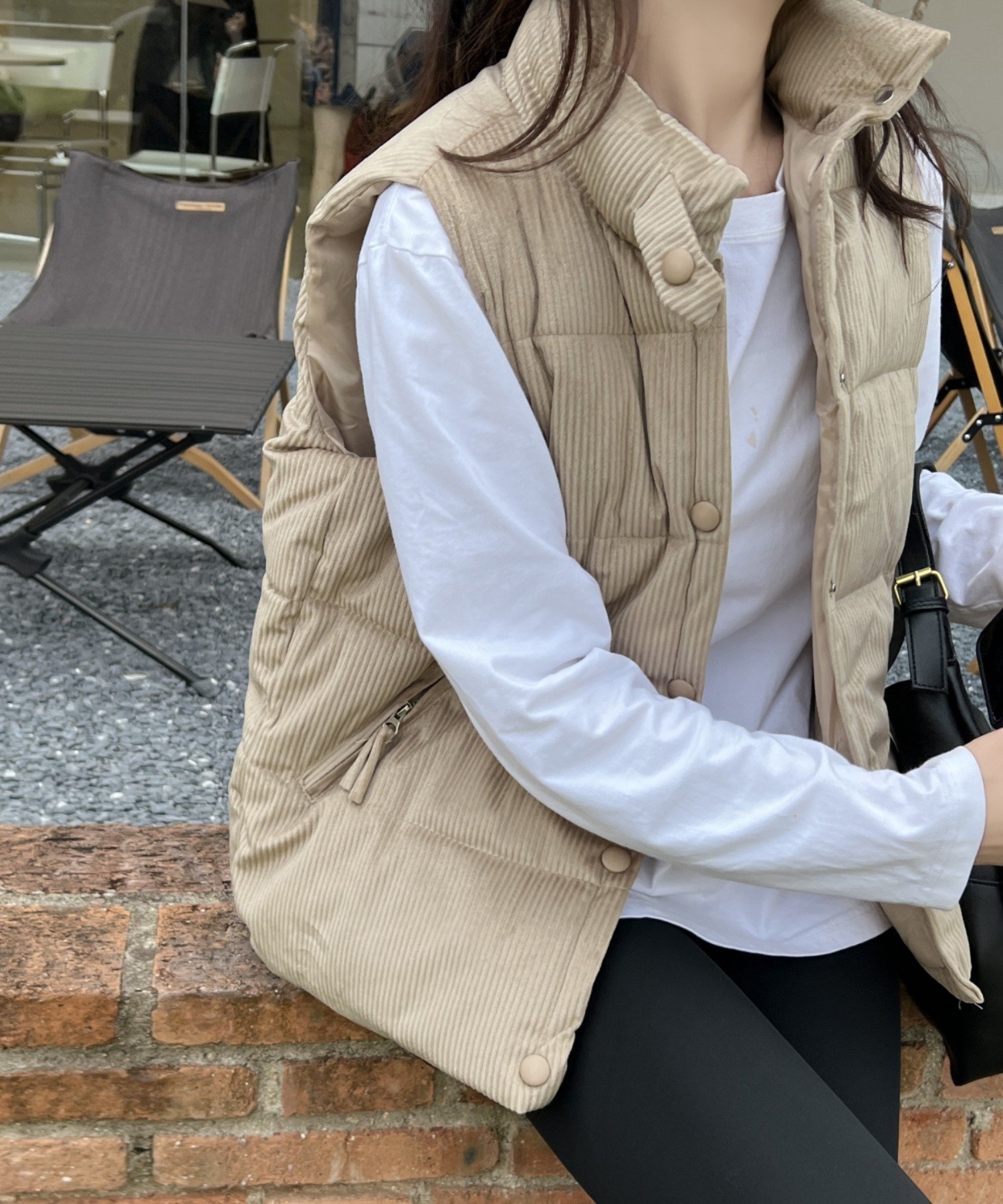 【SALE／17%OFF】ECLIN コーデュロイ中綿ベスト バナーバレット トップス ベスト・ジレ ブラック ベージュ カーキグリーン ホワイト【送料無料】のサムネイル