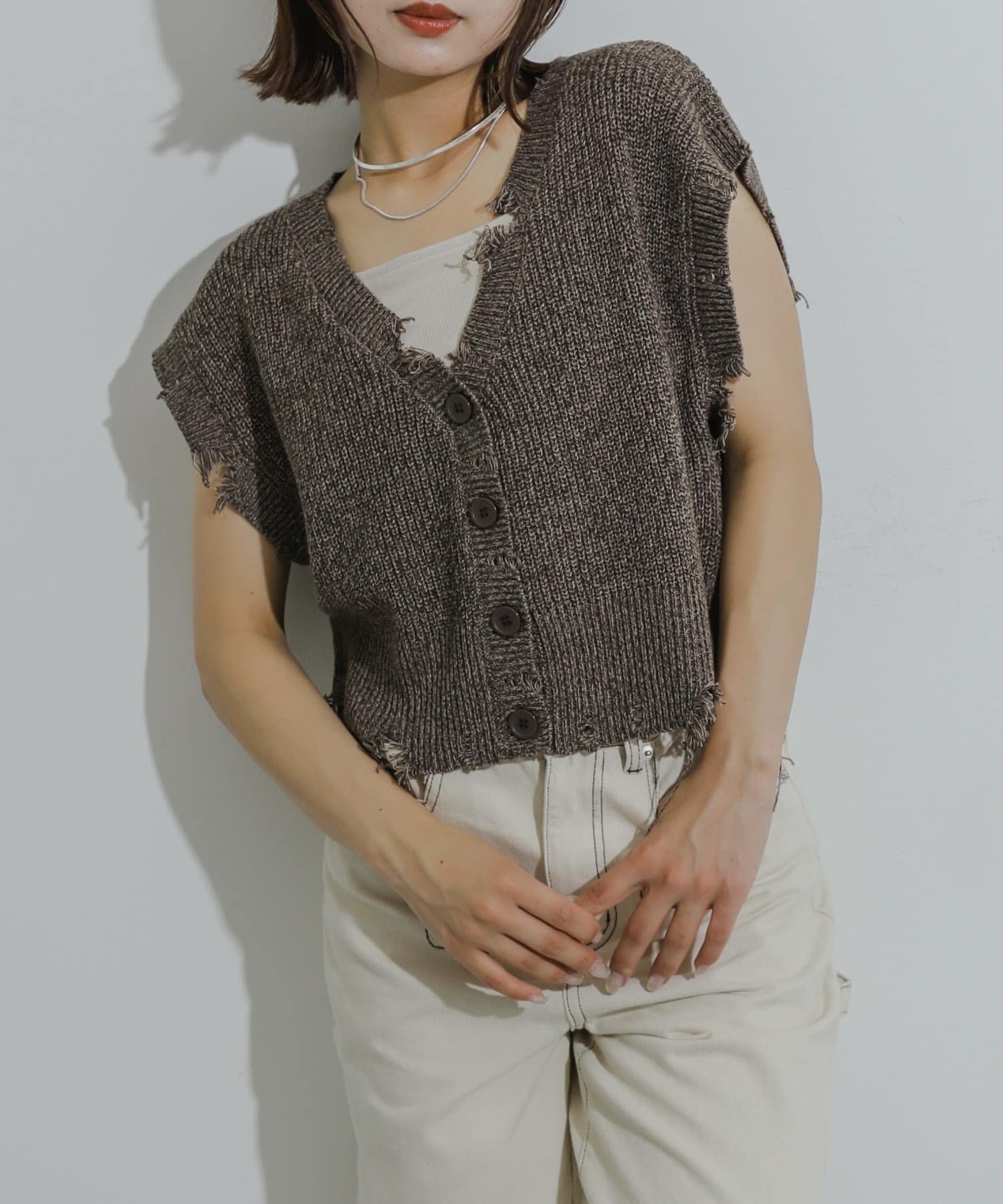 【SALE／50%OFF】SENSE OF PLACE ダメージニットベスト センス オブ プレイス トップス ベスト・ジレ ..