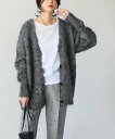 【SALE/64%OFF】ELFRANK Vネックオーバーサイズシャギーニットカーディガン ガール トップス カーディガン グレー ブラウン ピンク