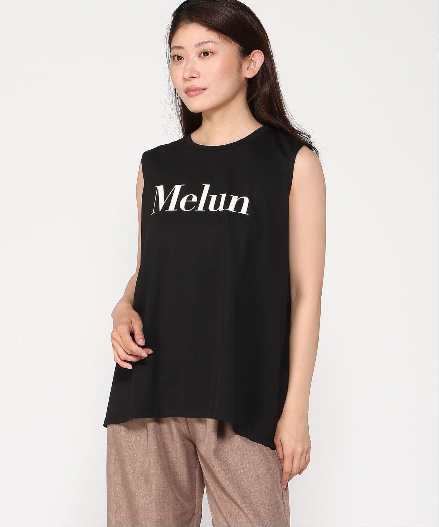 【SALE／50%OFF】INTERPLANET 【接触冷感・速乾・汗ジミ防止】DRY COTTONフロッキープリントノースリブプルオーバー インタープラネット トップス ノースリーブ・タンクトップ ブラック ホワイト