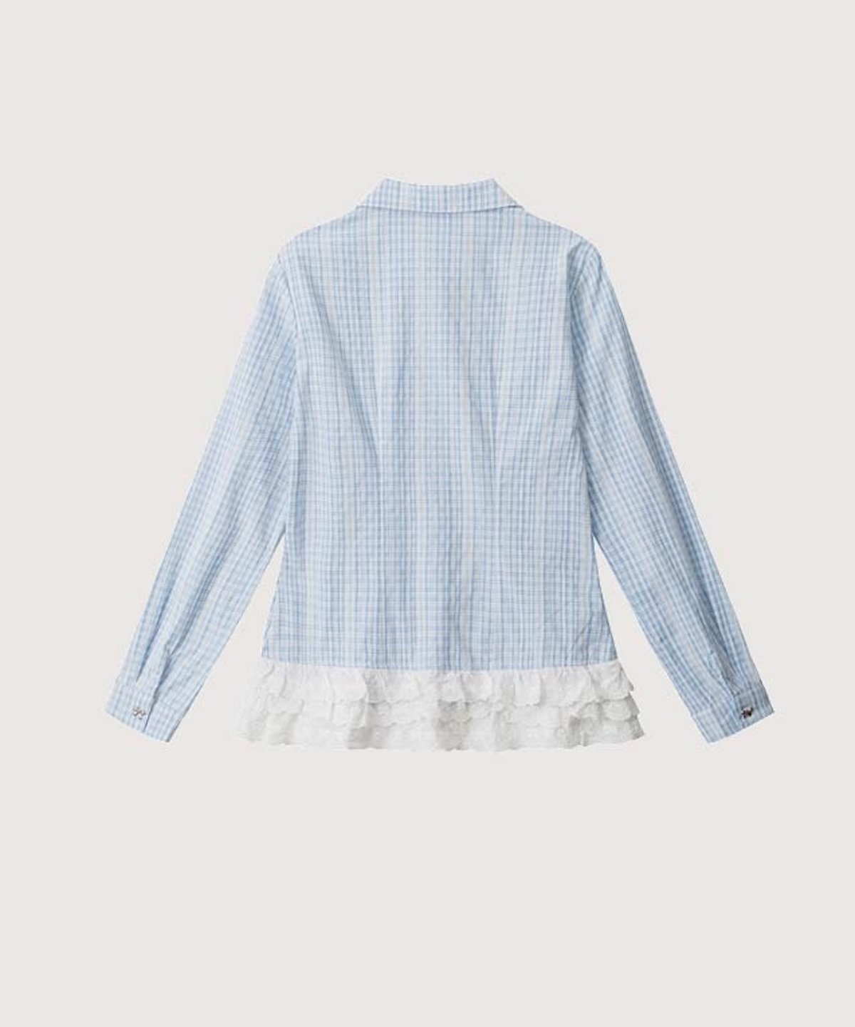 LA POMME petit Flare Lace Stitching Plaid Shirt ラポミ・プチ トップス シャツ・ブラウス ブラック ブルー