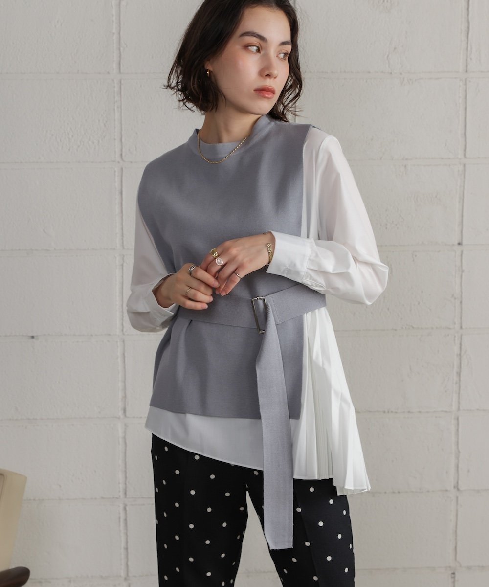 【SALE／20%OFF】Bou Jeloud プリーツブラウスニットベストセット バブ / ブージュルード トップス ベ..