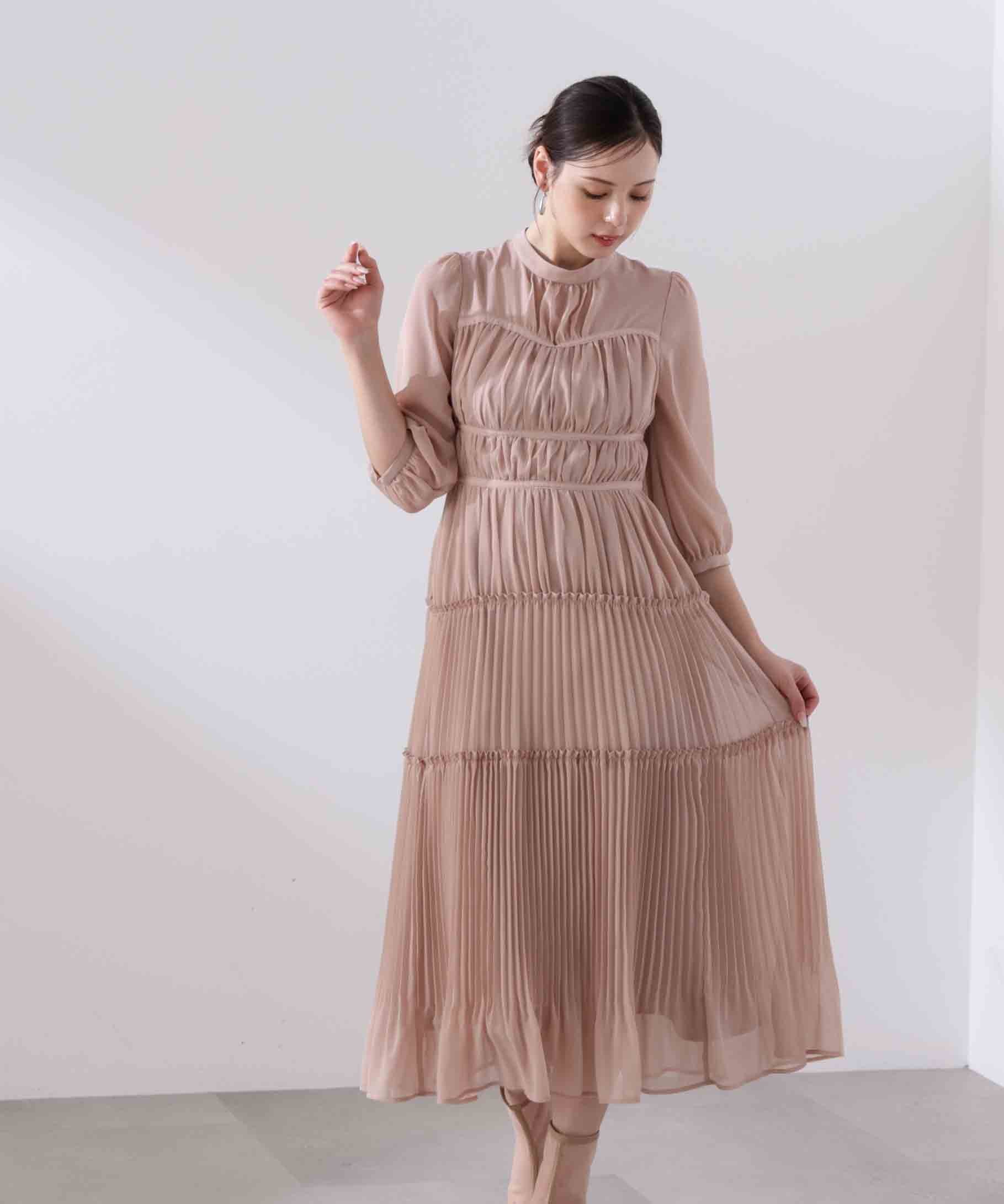 PROPORTION BODY DRESSING ＜L＞ピンタックロングワンピース 26SS プロポーションボディドレッシング ワンピース・ドレス ワンピース グレー ピンク