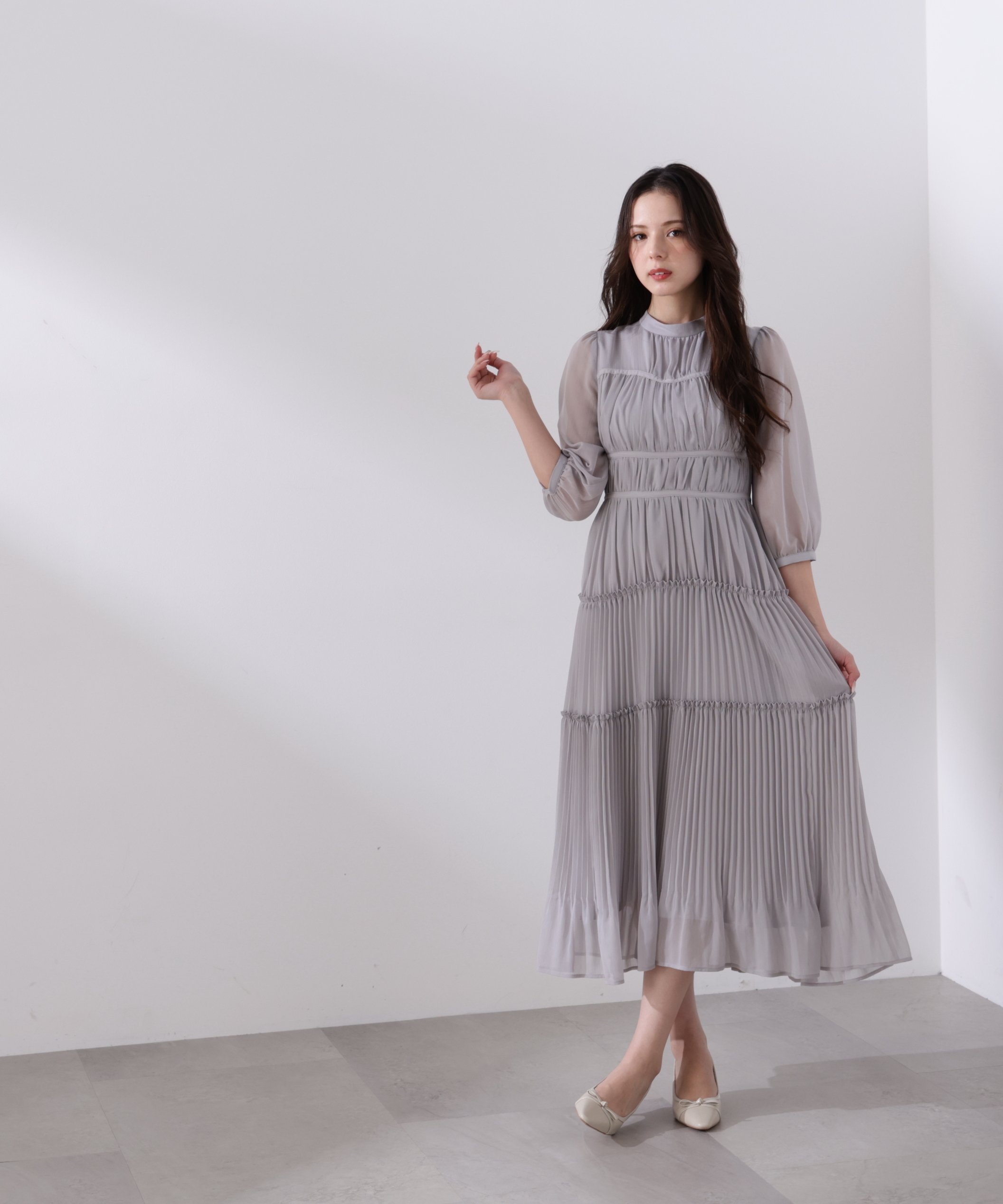 PROPORTION BODY DRESSING ＜L＞ピンタックロングワンピース 26SS プロポーションボディドレッシング ワンピース・ドレス ワンピース グレー ピンク