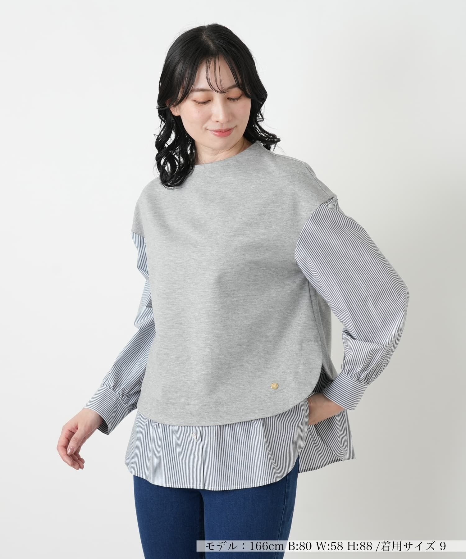 Leilian レイヤード風ブラウス レリアン トップス シャツ・ブラウス ネイビー
